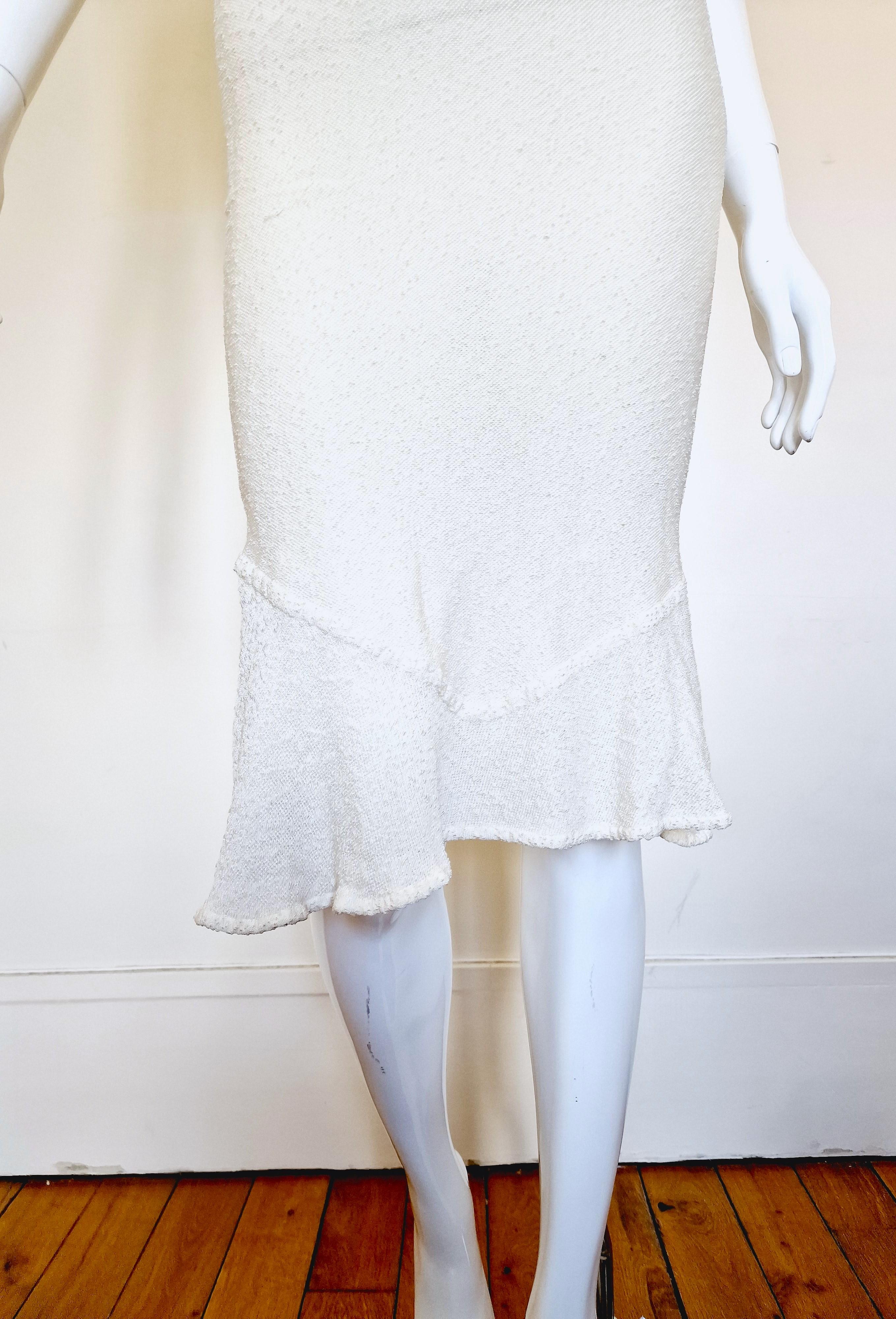 Women's Early John Galliano Viscose Beach Wedding Knit Sheer Sheath Vintage White Dress For Sale