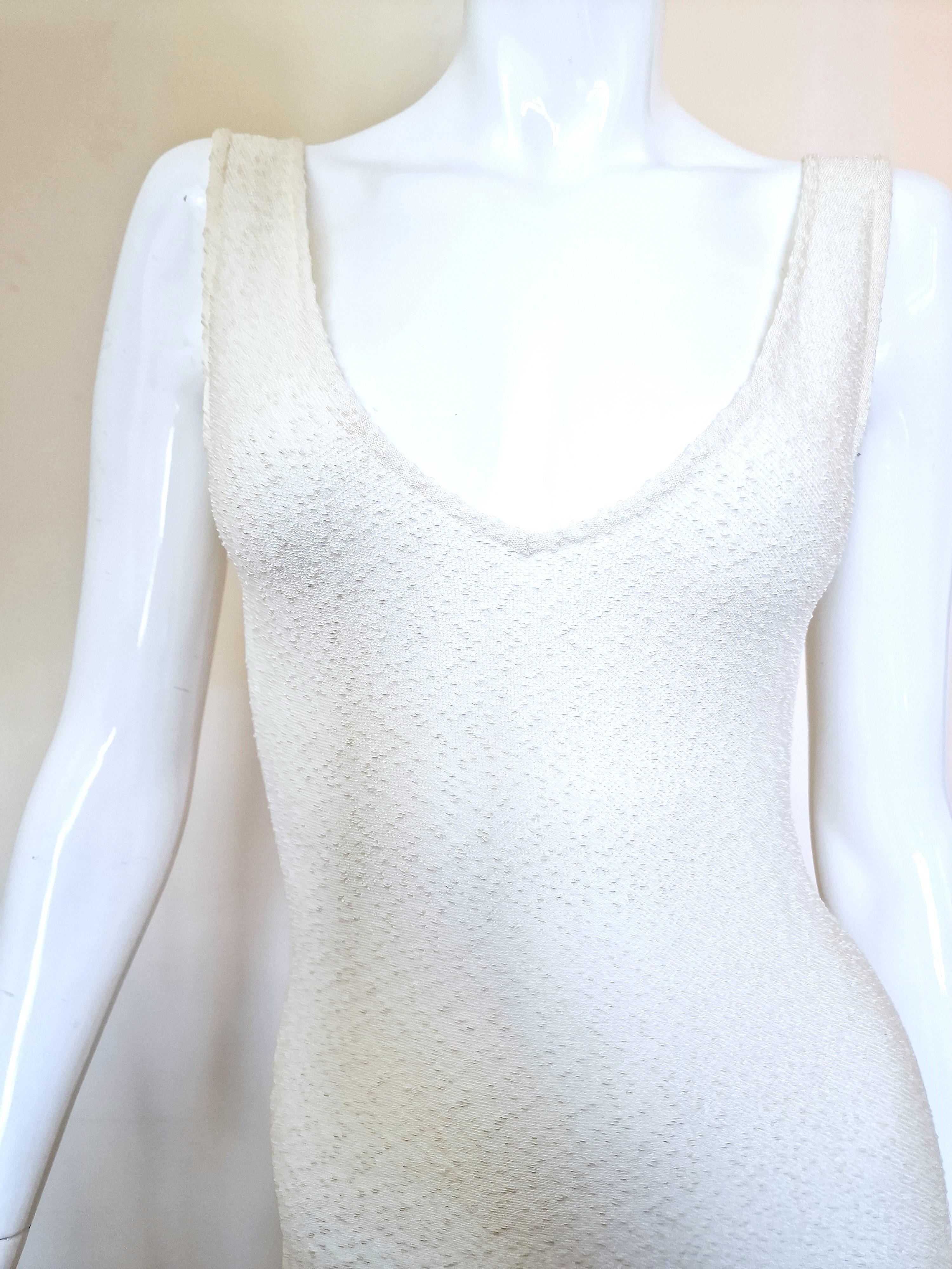 Early John Galliano Viscose Beach Wedding Knit Sheer Sheath Vintage White Dress 2