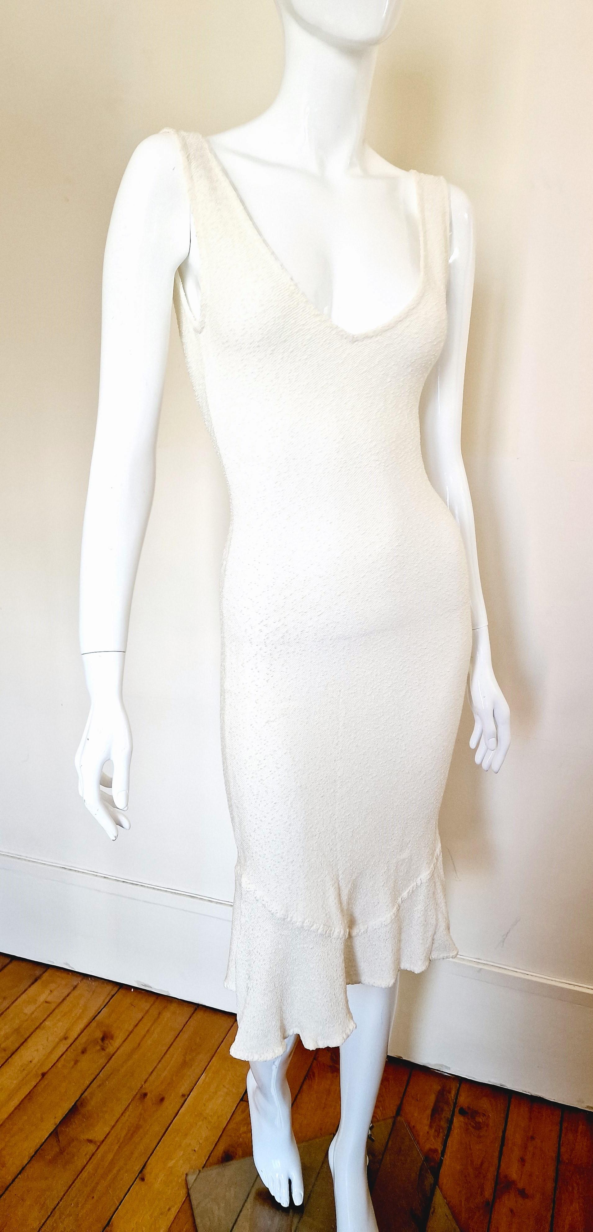 Early John Galliano Viscose Beach Wedding Knit Sheer Sheath Vintage White Dress 3