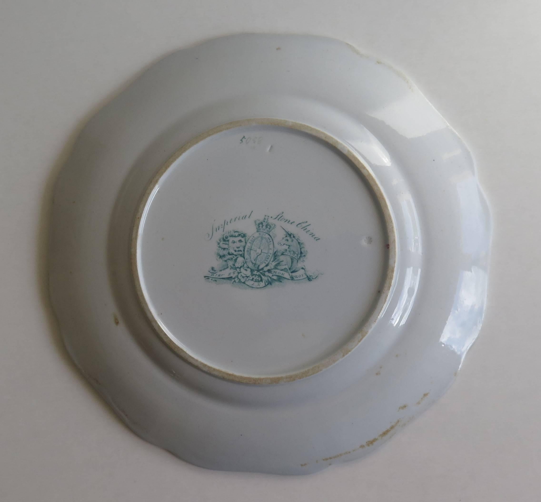 Hand-Painted William 1Vth Ironstone Plate by John Ridgway Hand Painted Pattern 5058, Ca 1835