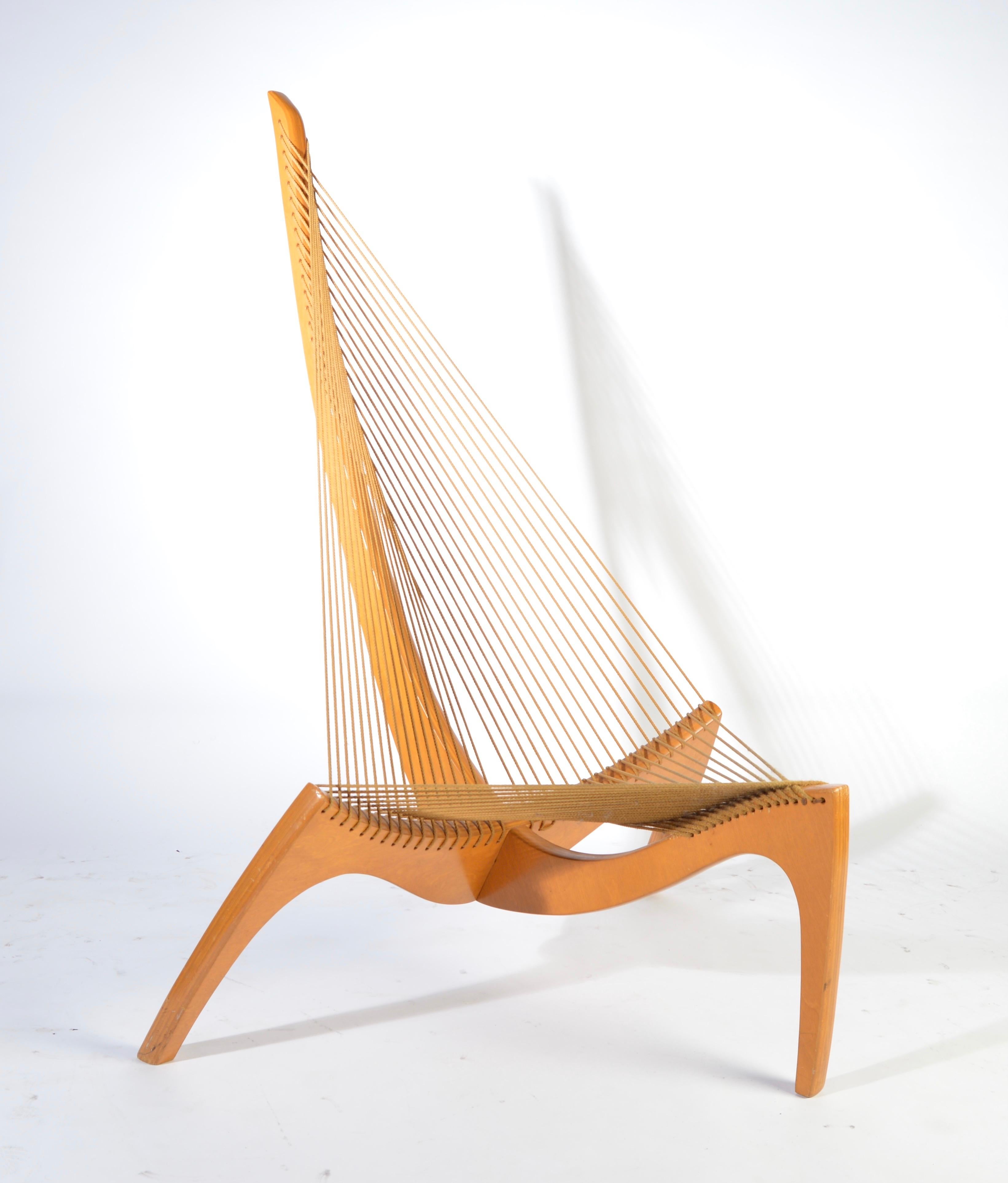Early Jorgen Hovelskov, Christensen & Larsen “Harp Chair” designed in 1963 
Ash, flagline
Very nice overall condition having typical signs of age and use. Solid with very good flagline cording. See images for detailed condition report. 
Measures: