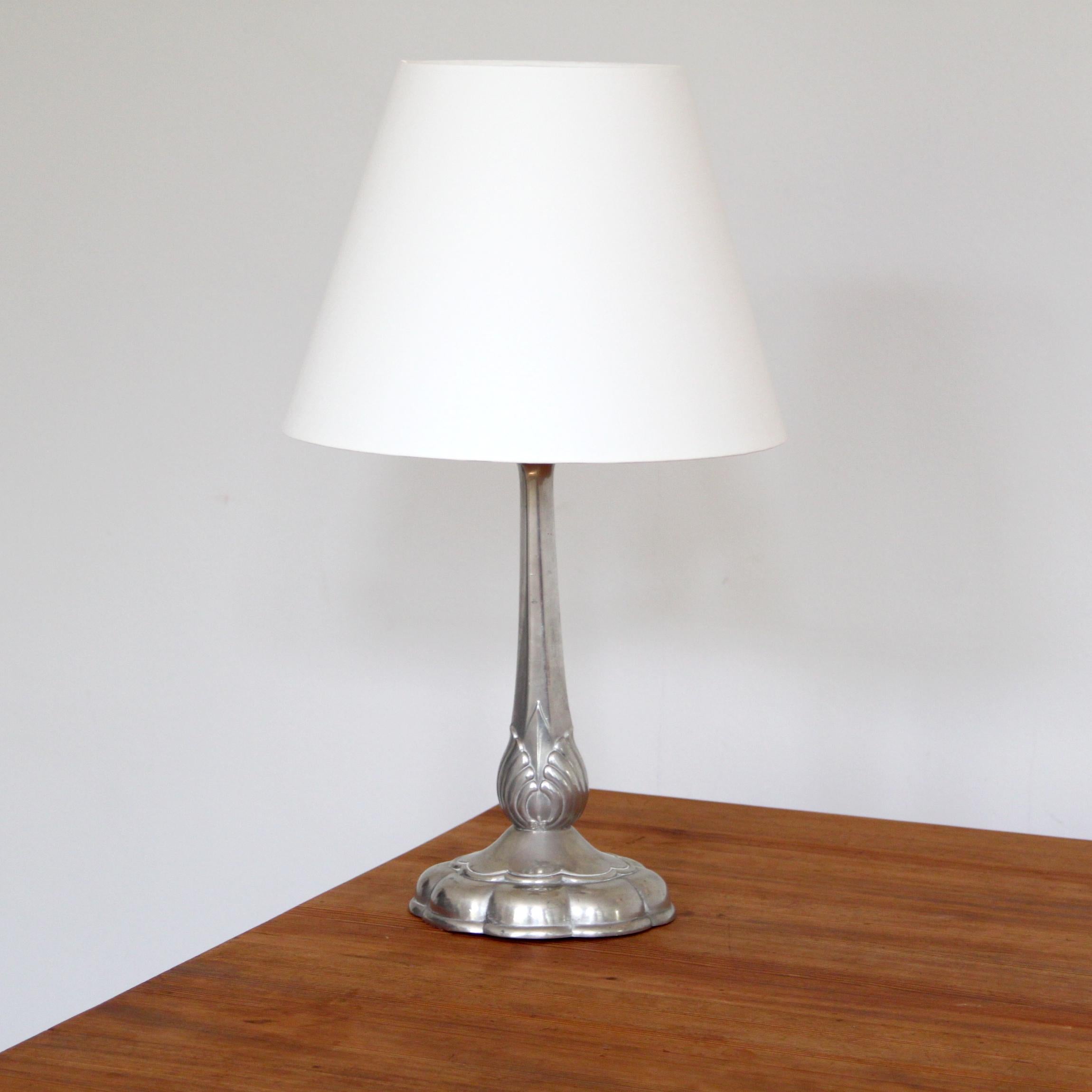 20th Century Early Just Andersen Table Lamp, Polished Pewter, Denmark 1920s For Sale