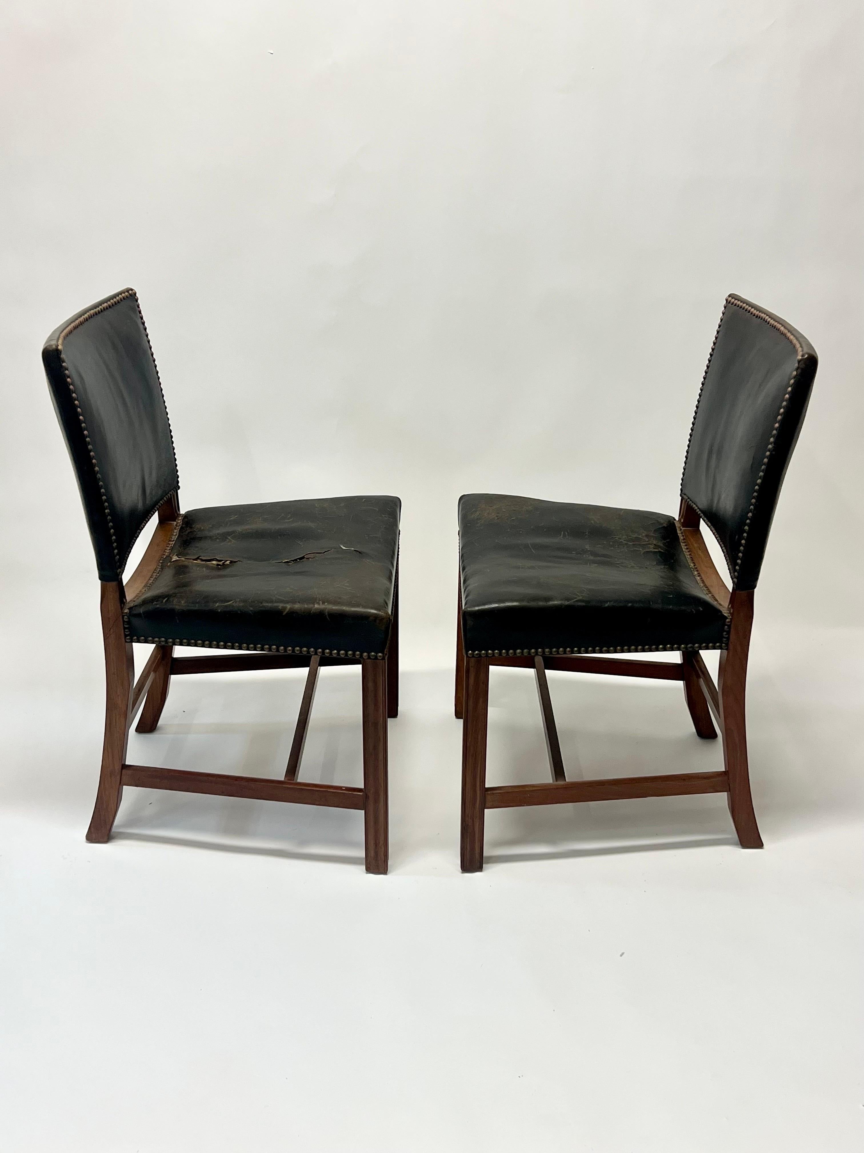 Danish Early Kaare Klint Red Chairs in Cuban Mahogany, circa 1930s For Sale