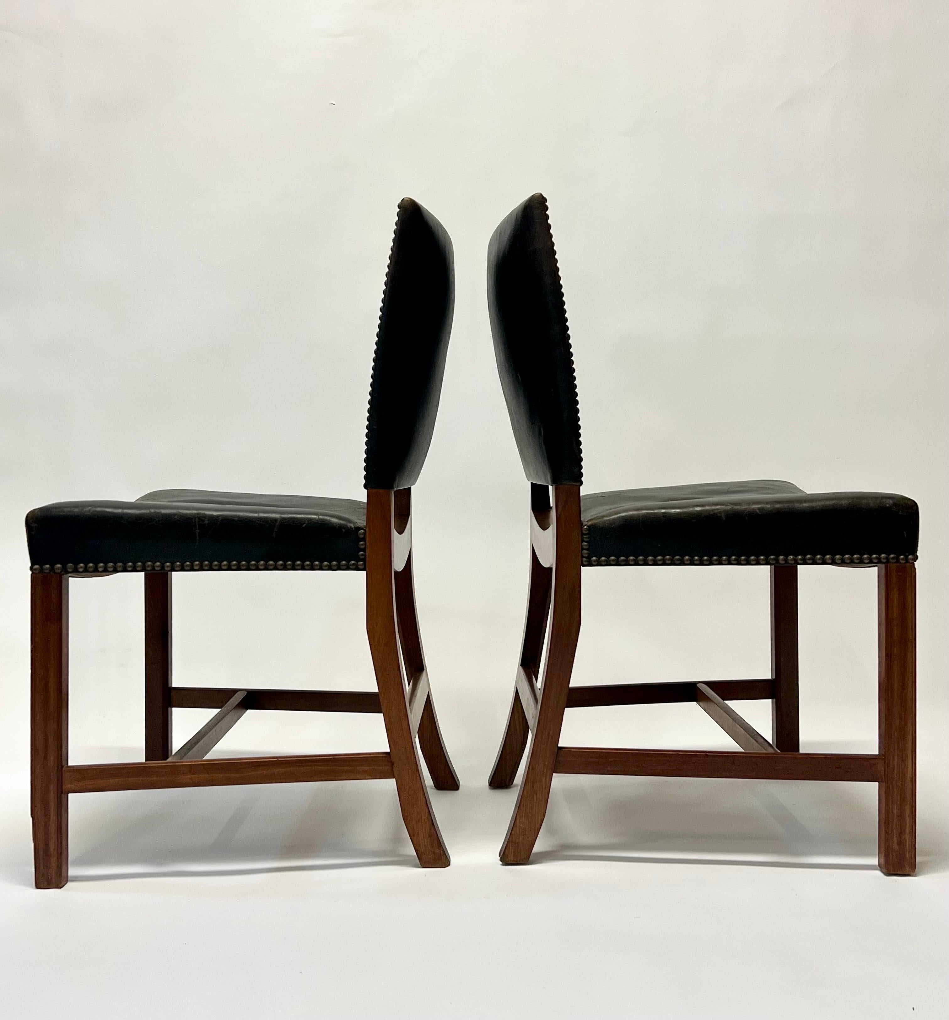 Leather Early Kaare Klint Red Chairs in Cuban Mahogany, circa 1930s For Sale