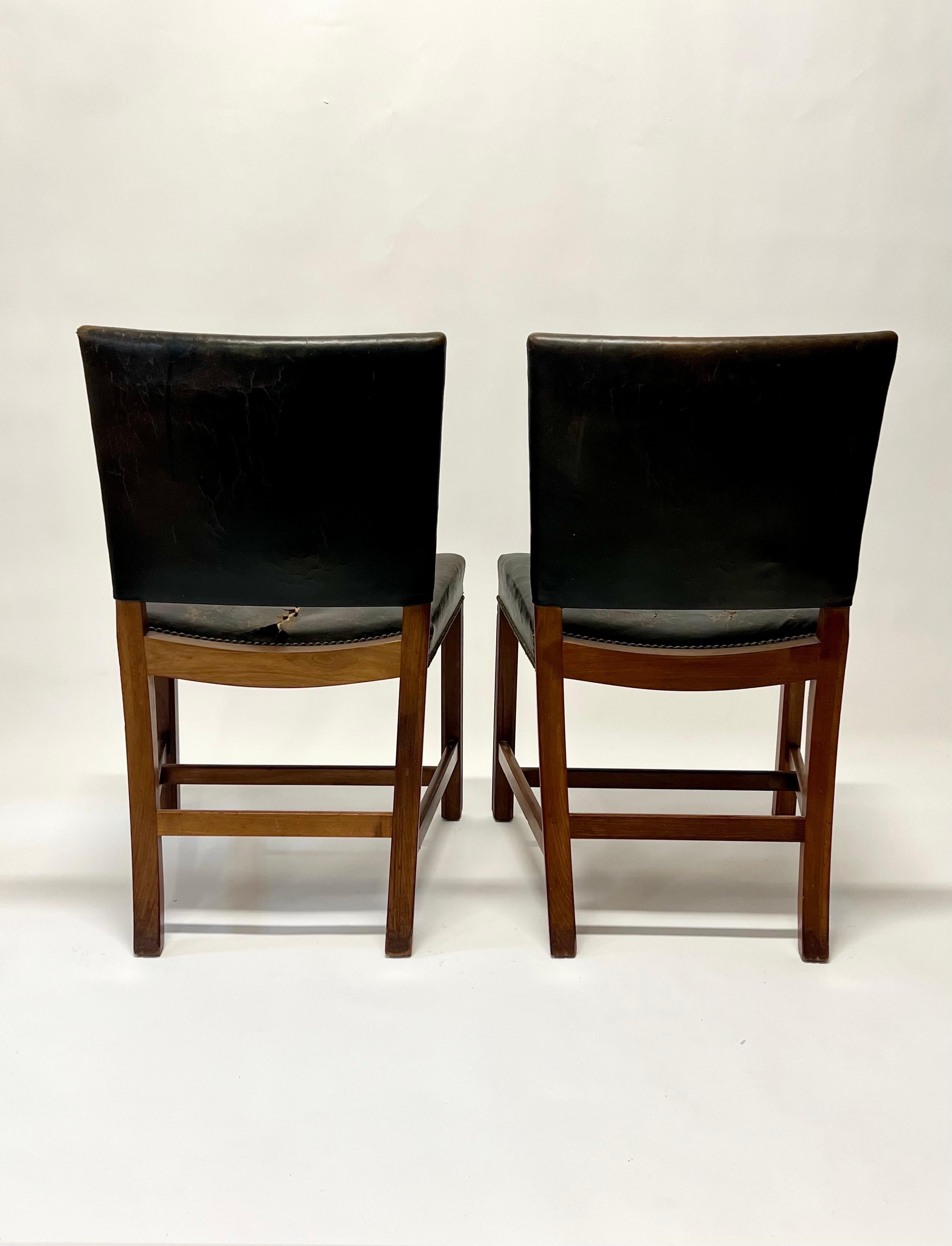 Leather Early Kaare Klint Red Chairs in Cuban Mahogany, circa 1930s For Sale