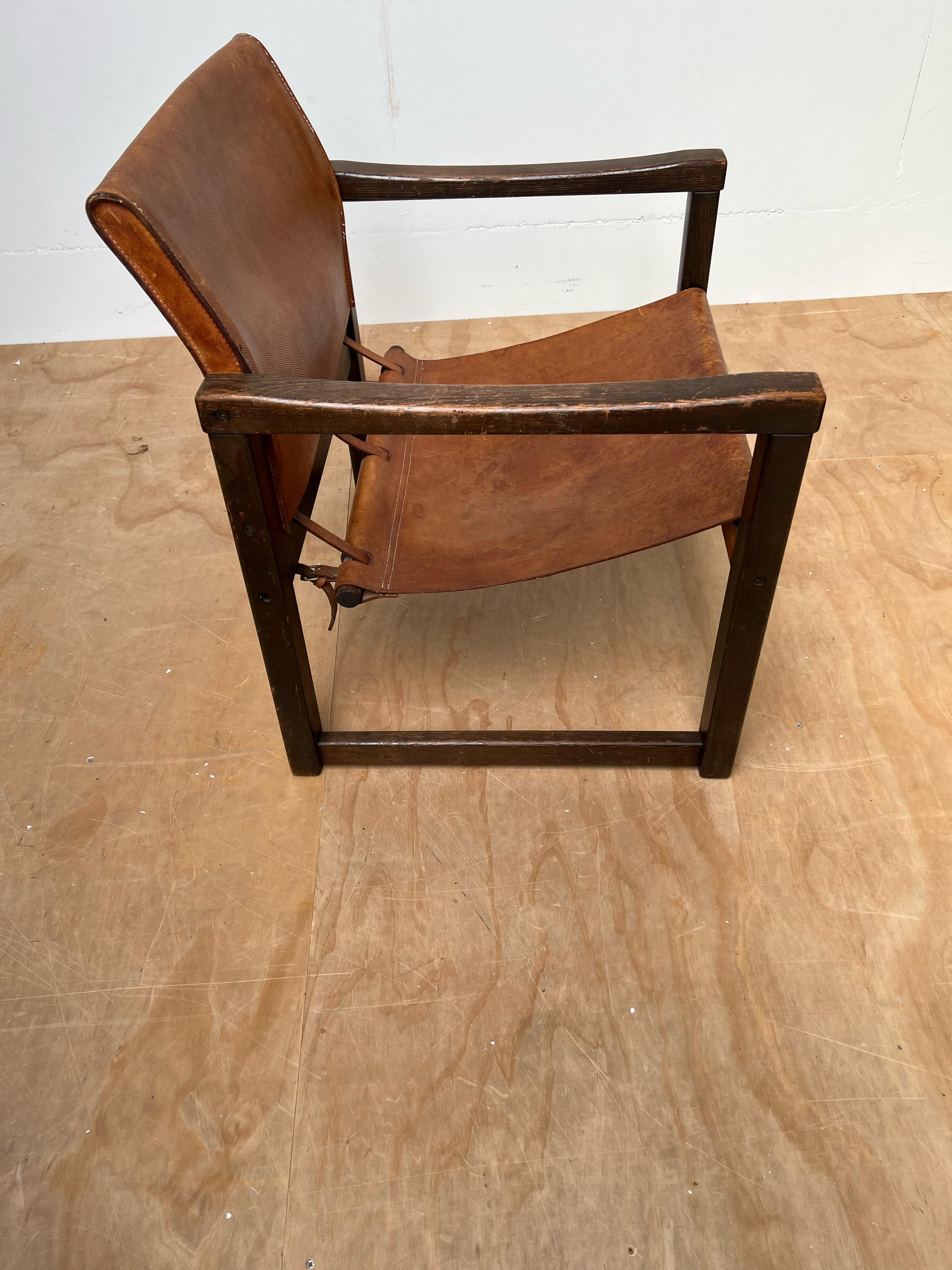 20ième siècle Karin Mobring fauteuil de salon safari en cuir cognac vintage modèle Ikea, années 1970 en vente