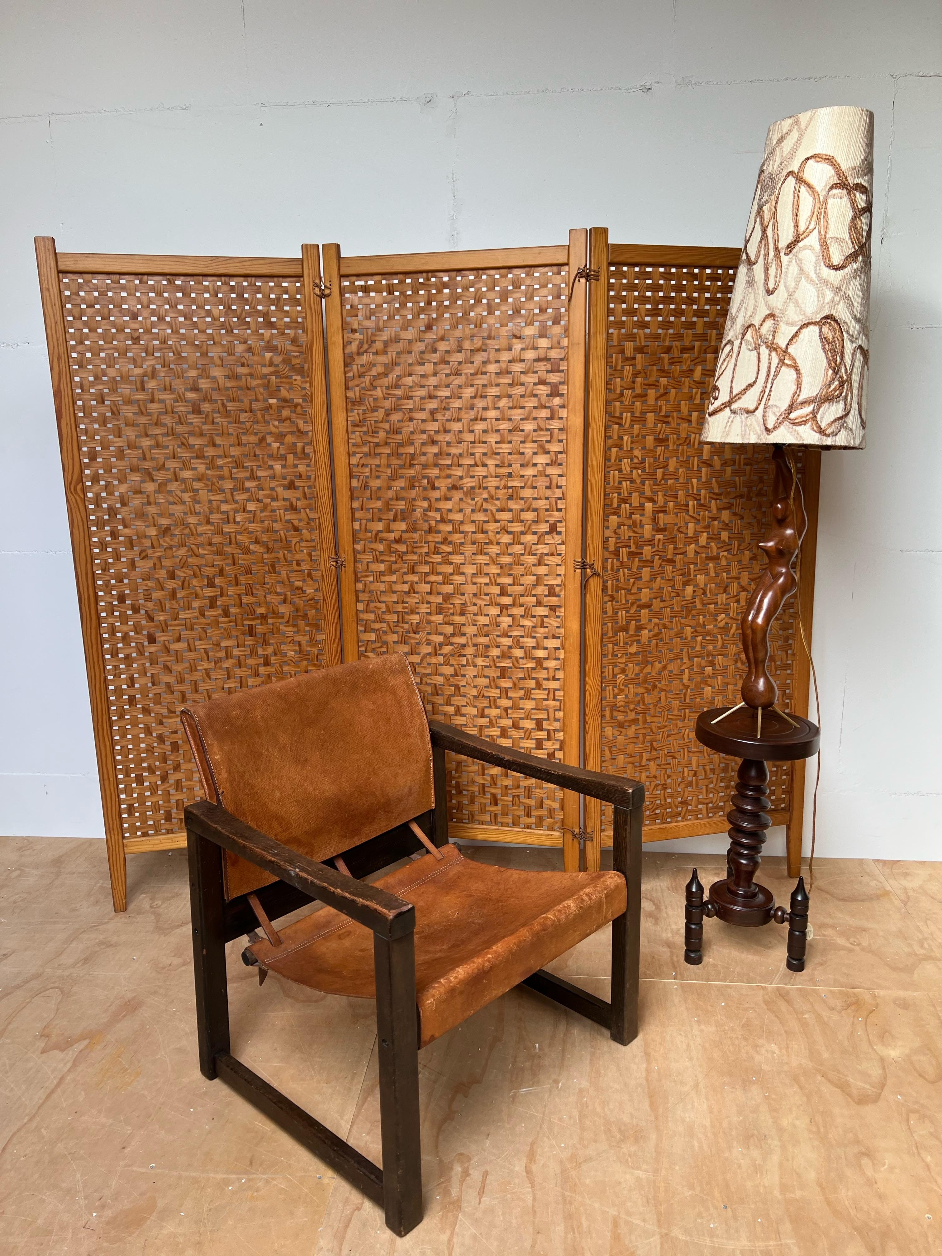 Cuir Karin Mobring fauteuil de salon safari en cuir cognac vintage modèle Ikea, années 1970 en vente