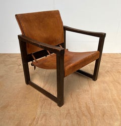 Early Karin Mobring Model Cognac Leather Safari Lounge Chair Vintage Ikea, 1970s