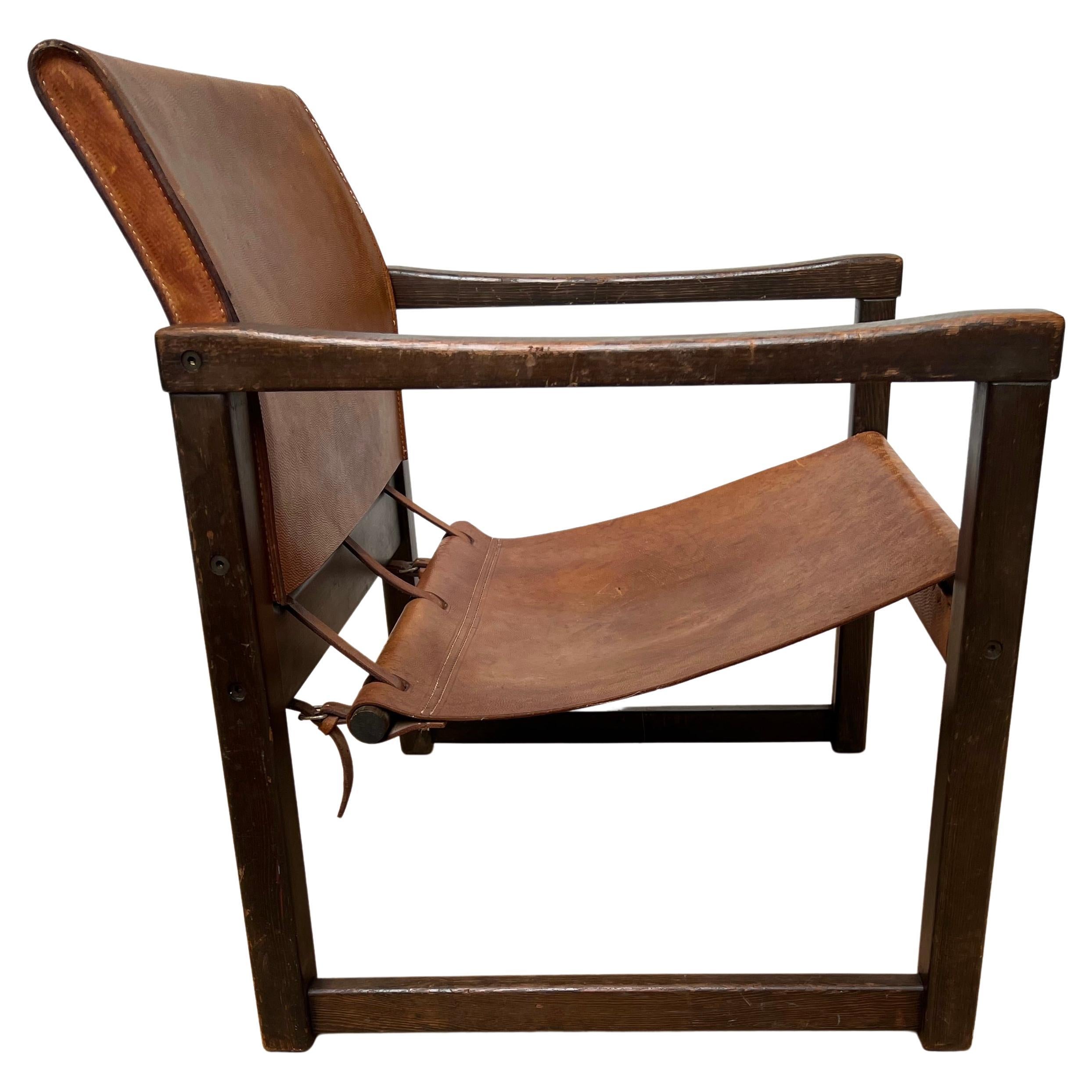 Early Karin Mobring Model Cognac Leather Safari Lounge Chair Vintage Ikea, 1970s