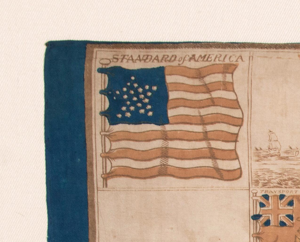 KERCHIEF EXTREMADAMENTE ANTIGUO CON UN CUADRO DE 152 BANDERAS MARÍTIMAS INTERNACIONALES, IMPRESO SOBRE TELA, hacia 1837-1845, CON UNA BANDERA ESTADOUNIDENSE DE 26 ESTRELLAS EN LA PARTE SUPERIOR IZQUIERDA

Antigua carta de banderas internacionales