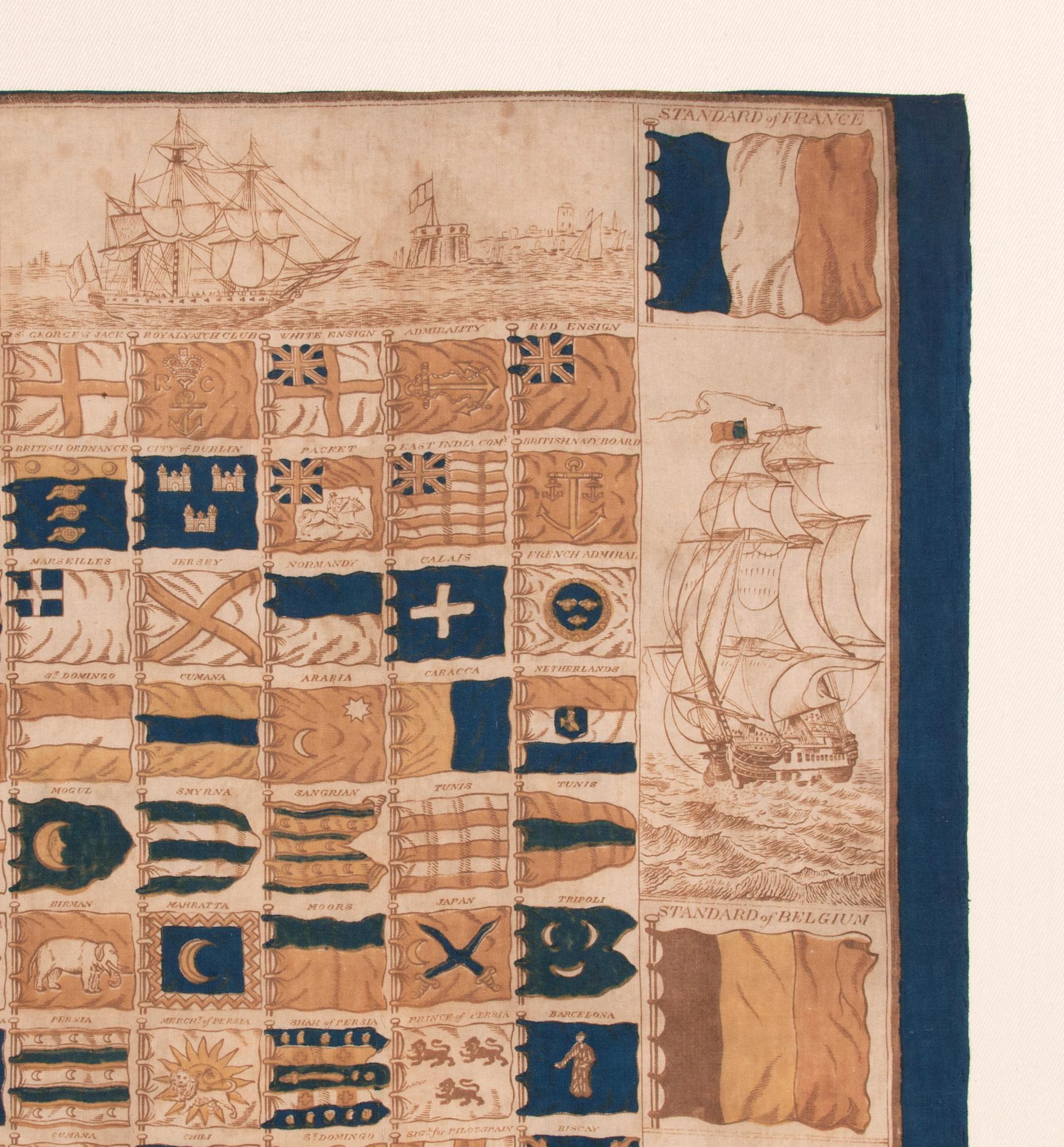 Antiguo pañuelo con una carta de 152 banderas marítimas internacionales, hacia 1837-1845 3