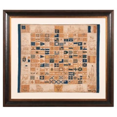 Antiguo pañuelo con una carta de 152 banderas marítimas internacionales, hacia 1837-1845