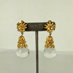 Early K.J.L. Hammered Gold and Crystal Earrings