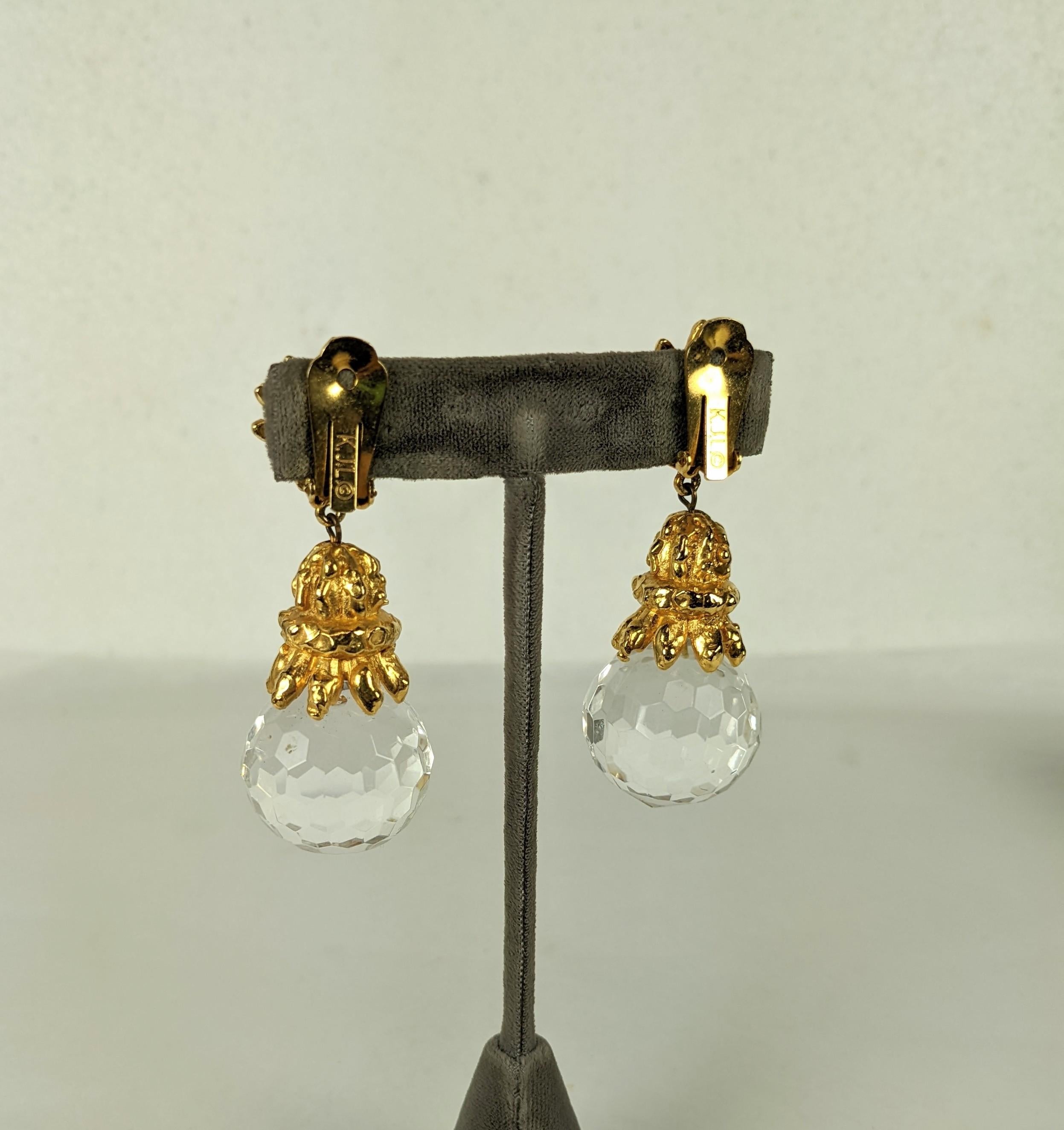 Women's or Men's Early K.J.L. Hammered Gold and Crystal Earrings For Sale