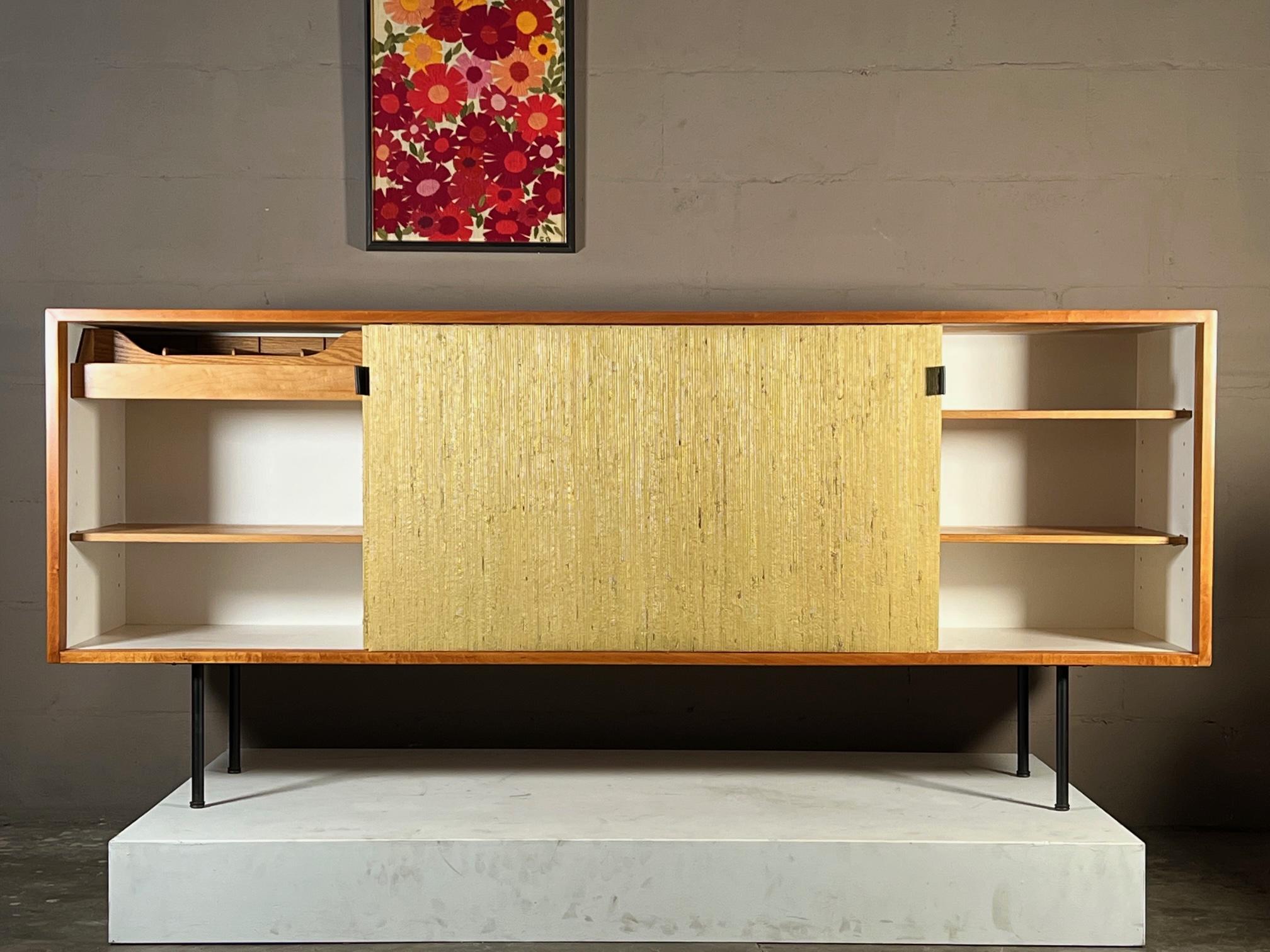 Mid-Century Modern Early Knoll Credenza With Grasscloth Front