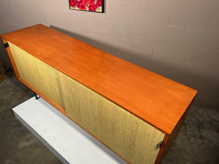 Early Knoll Credenza With Grasscloth Front In Good Condition For Sale In St.Petersburg, FL