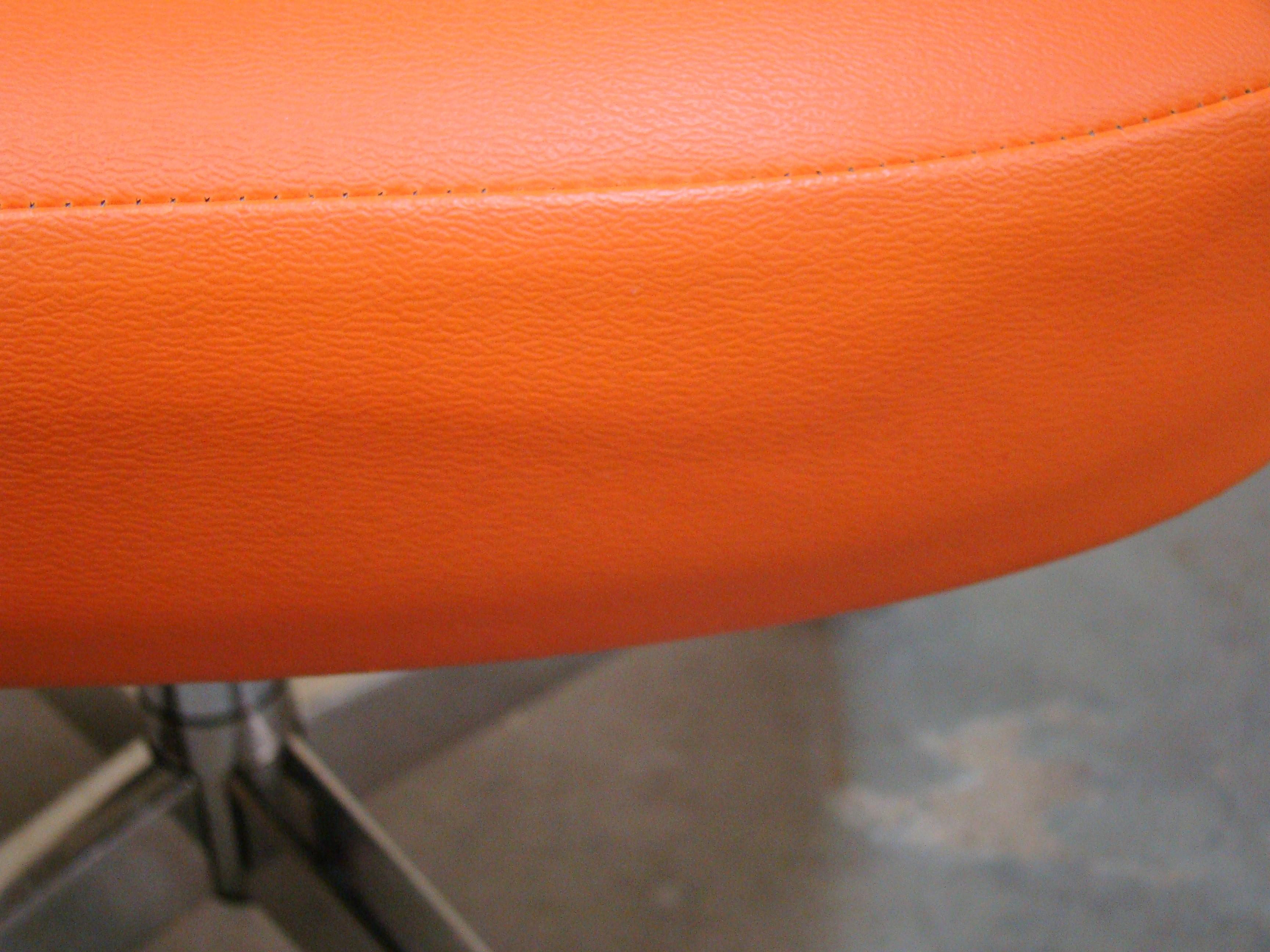 Stainless Steel Early Knoll Saarinen Executive Side Chair with Casters in Orange and White