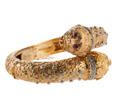 Early Lalaounis Greece Chimera Ruby Diamond Gold Bypass Bracelet