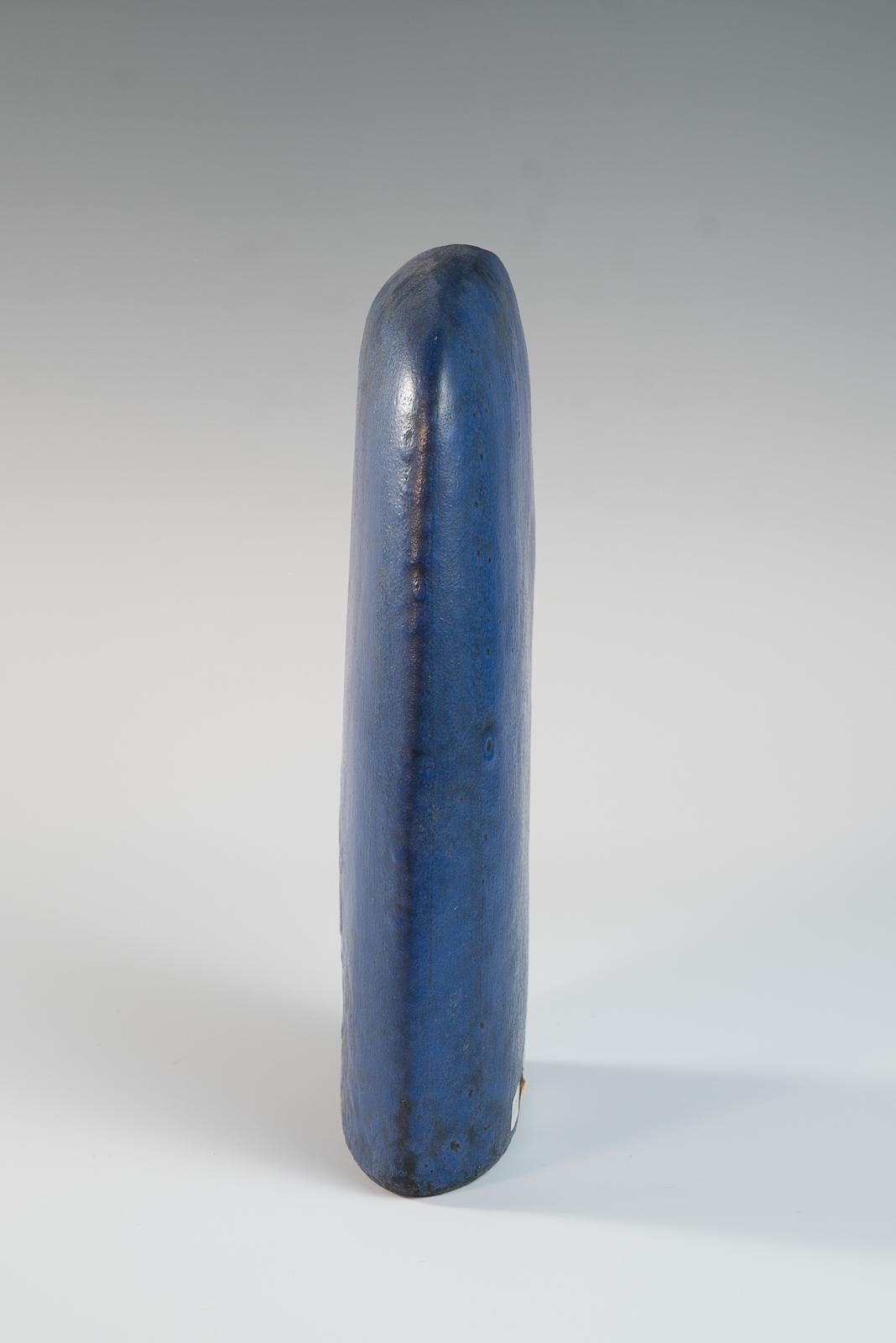 Mid-Century Modern Early Lapis Blue Asymmetric Slab Vase by Marcello Fantoni, Italy, 1957