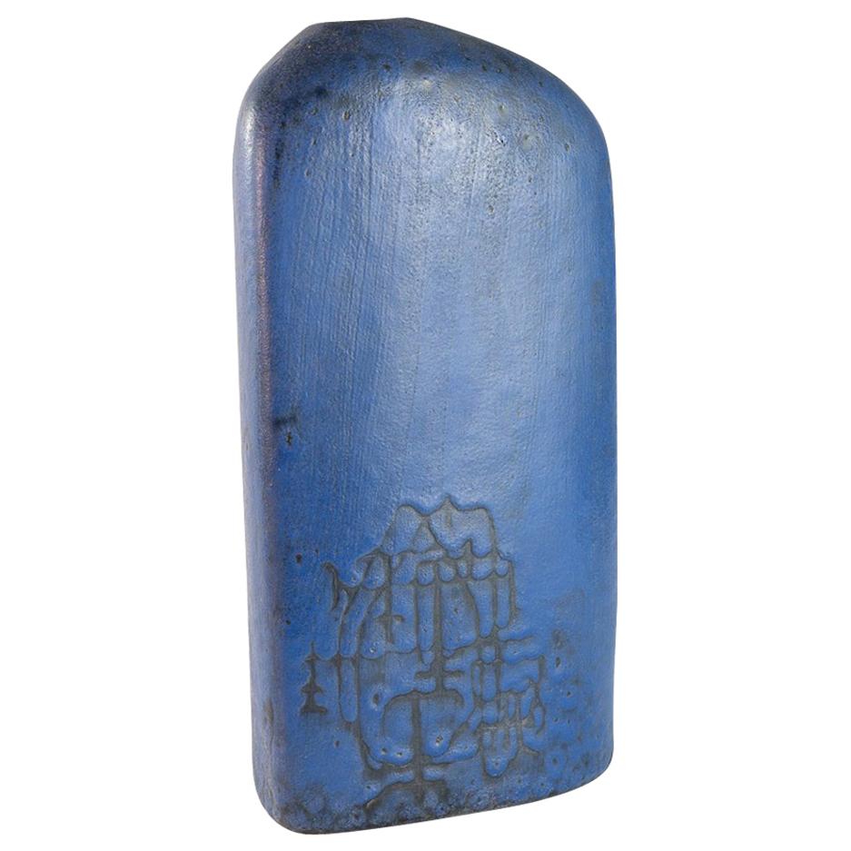Early Lapis Blue Asymmetric Slab Vase by Marcello Fantoni, Italy, 1957