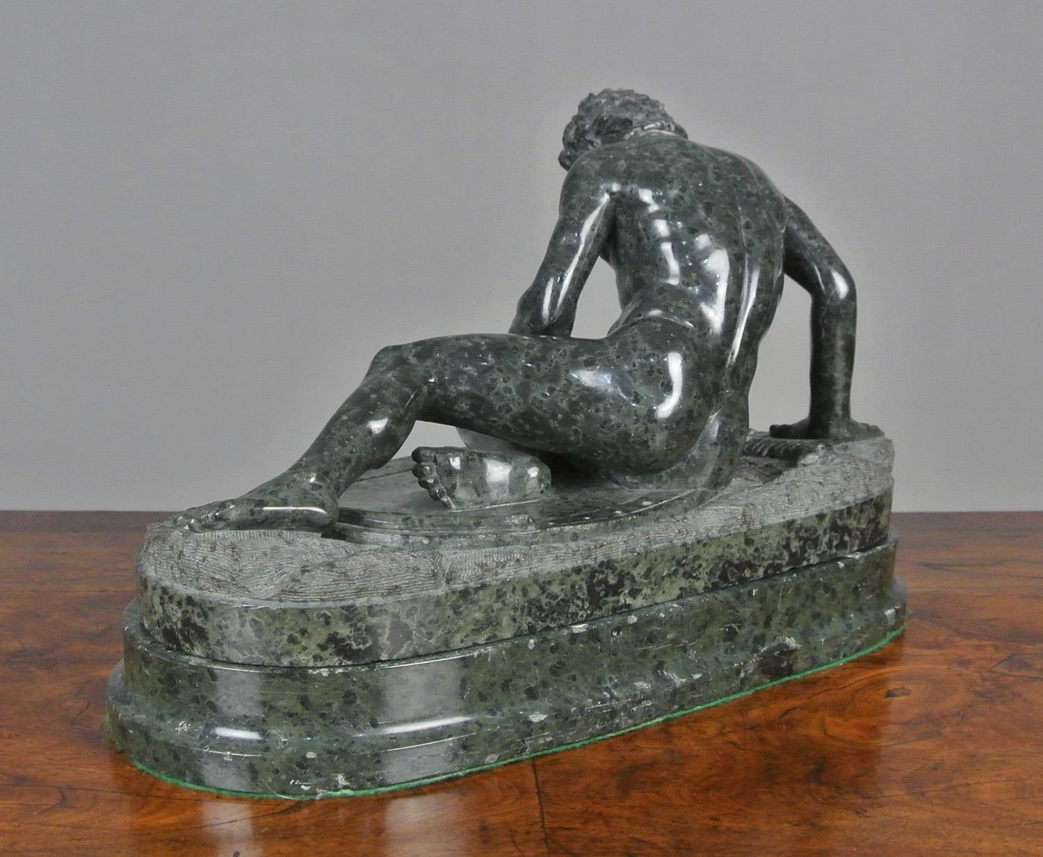 19th Century Early, Large and Fine Grand Tour Serpentine Sculpture of the Dying Gaul c. 1850 For Sale