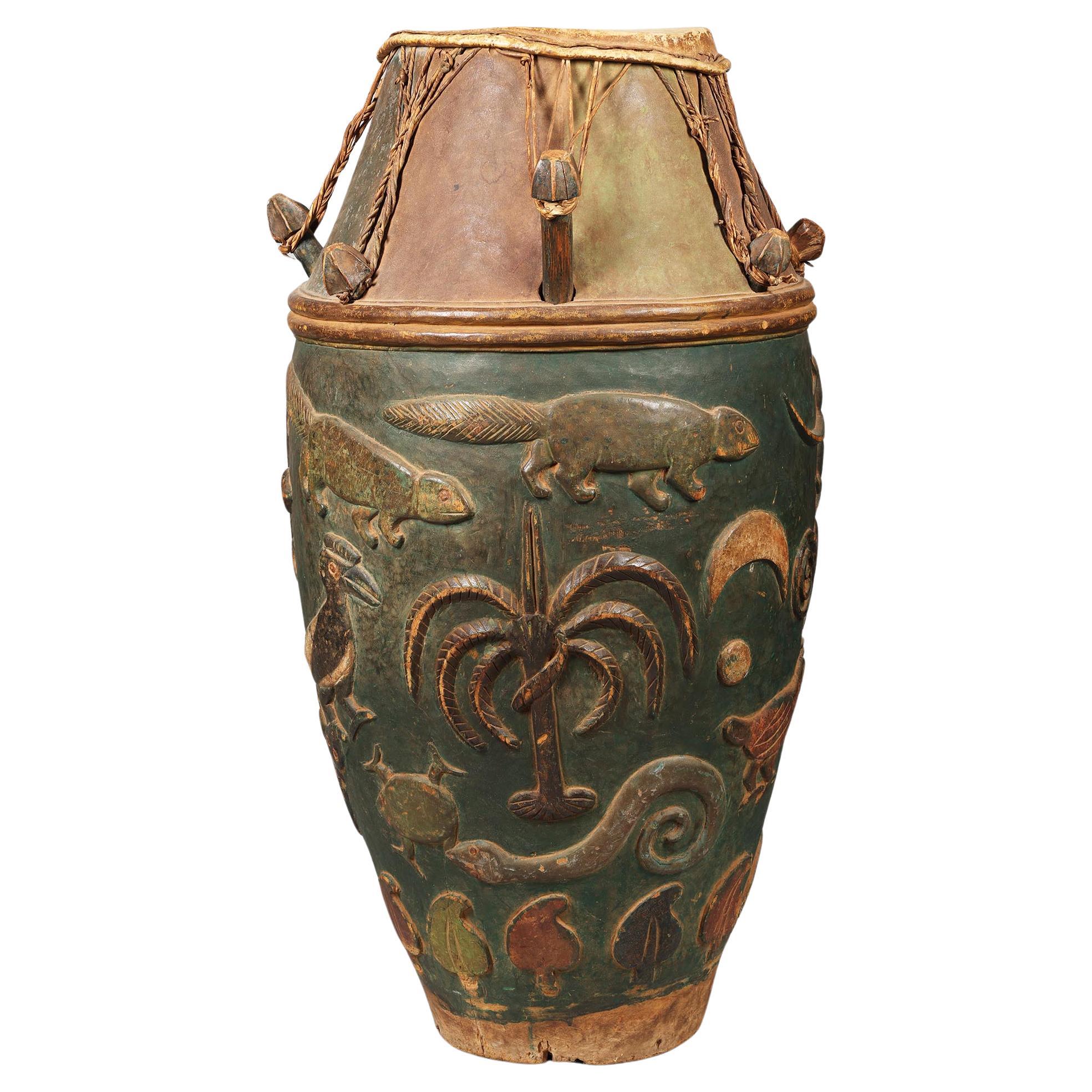 Early Large Ashanti Polychrome Mother Drum, Ghana early 20th century Osei Bonsu For Sale