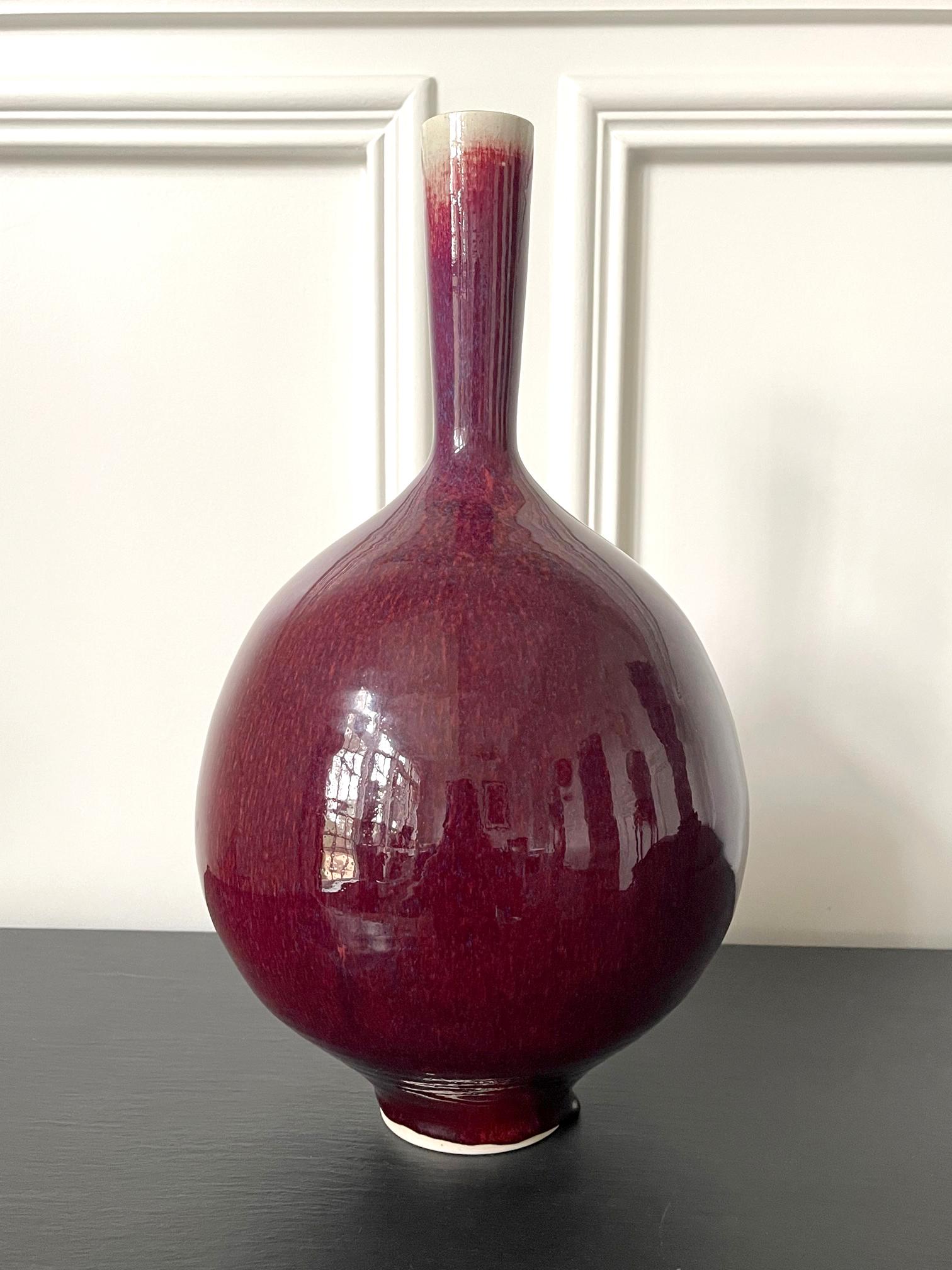 Modern Early Large Ceramic Vase with Sang-de-boeuf Glaze by Brother Thomas Bezanson For Sale