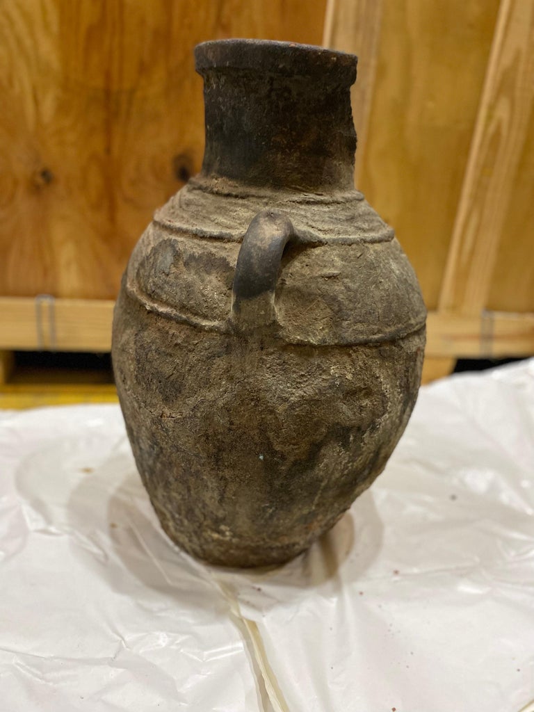 Early Large Egyptian Terracotta Pot Fragment with Arms For Sale at 1stDibs