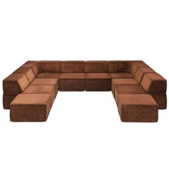 Frühes, großformatiges, modulares „Trio“-Sofa aus braunem Plüschstoff von COR