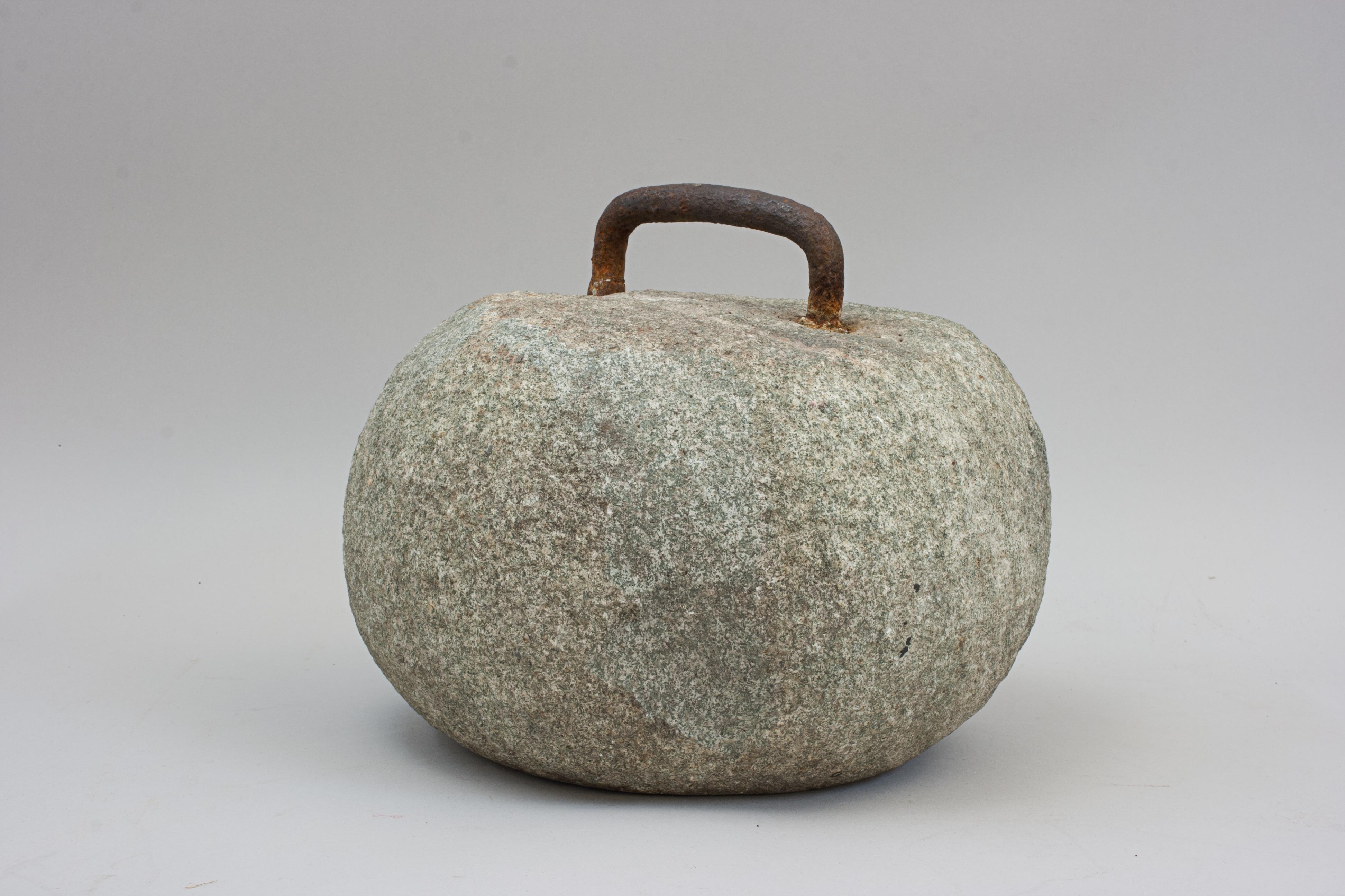 19th Century Early Large Single-soled Curling Stone With Hoop Handle For Sale