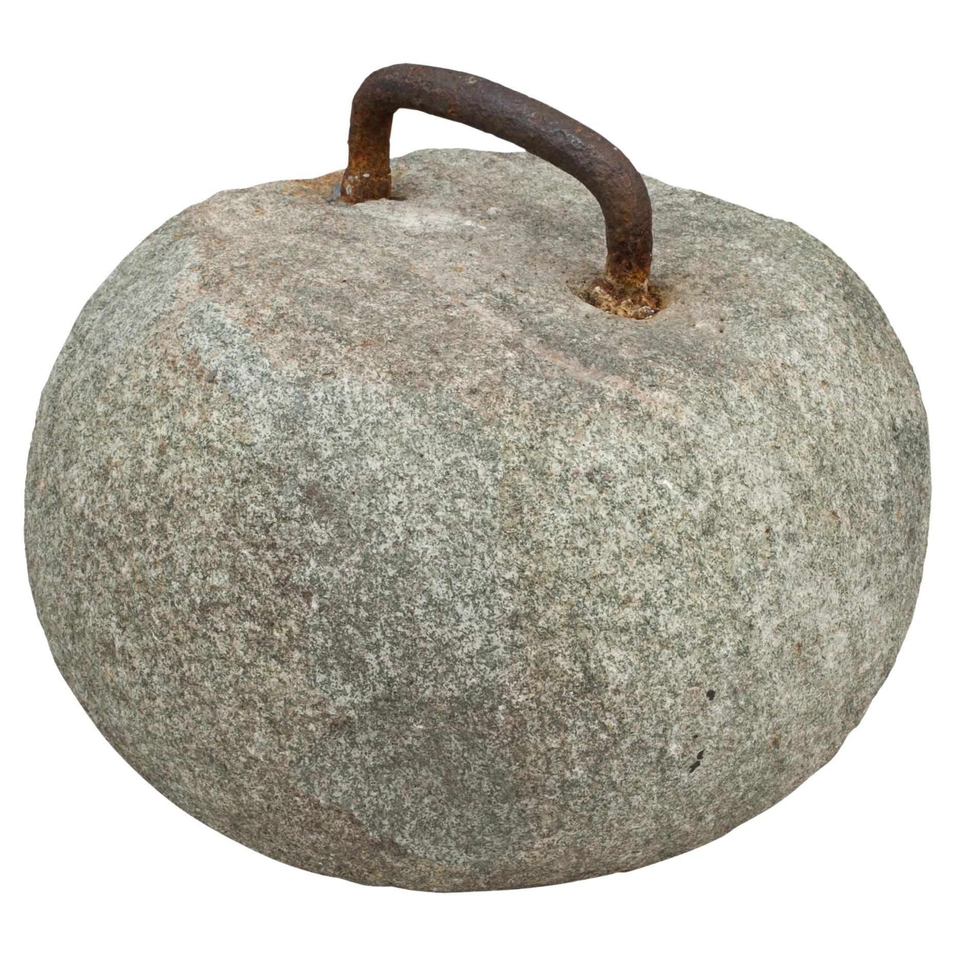 Early Large Single-soled Curling Stone With Hoop Handle For Sale