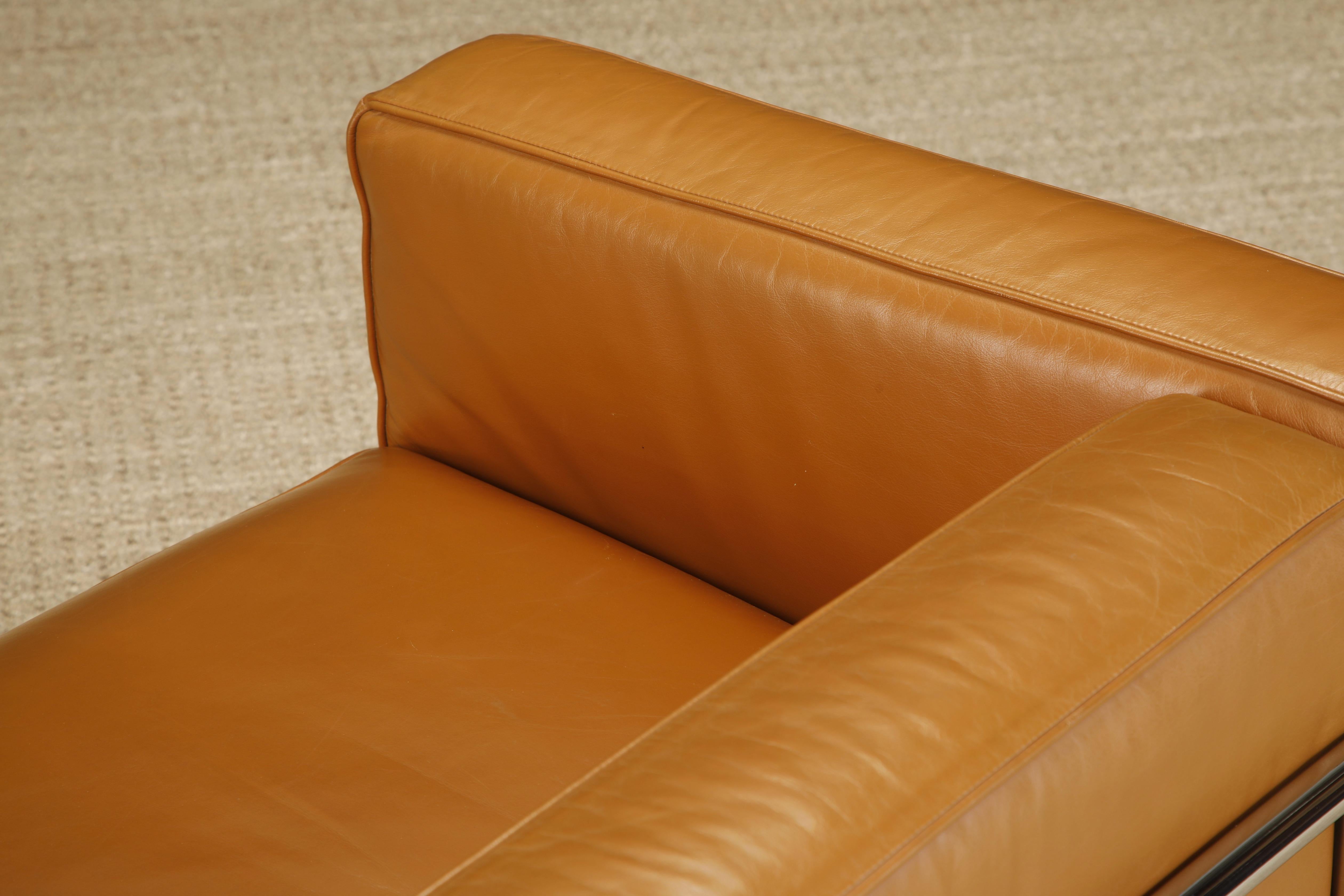 Early 'LC3' Club Chairs in Cognac Leather by Le Corbusier for Cassina, Signed 10