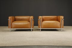 Early 'LC3' Club Chairs in Cognac Leather by Le Corbusier for Cassina, Signed