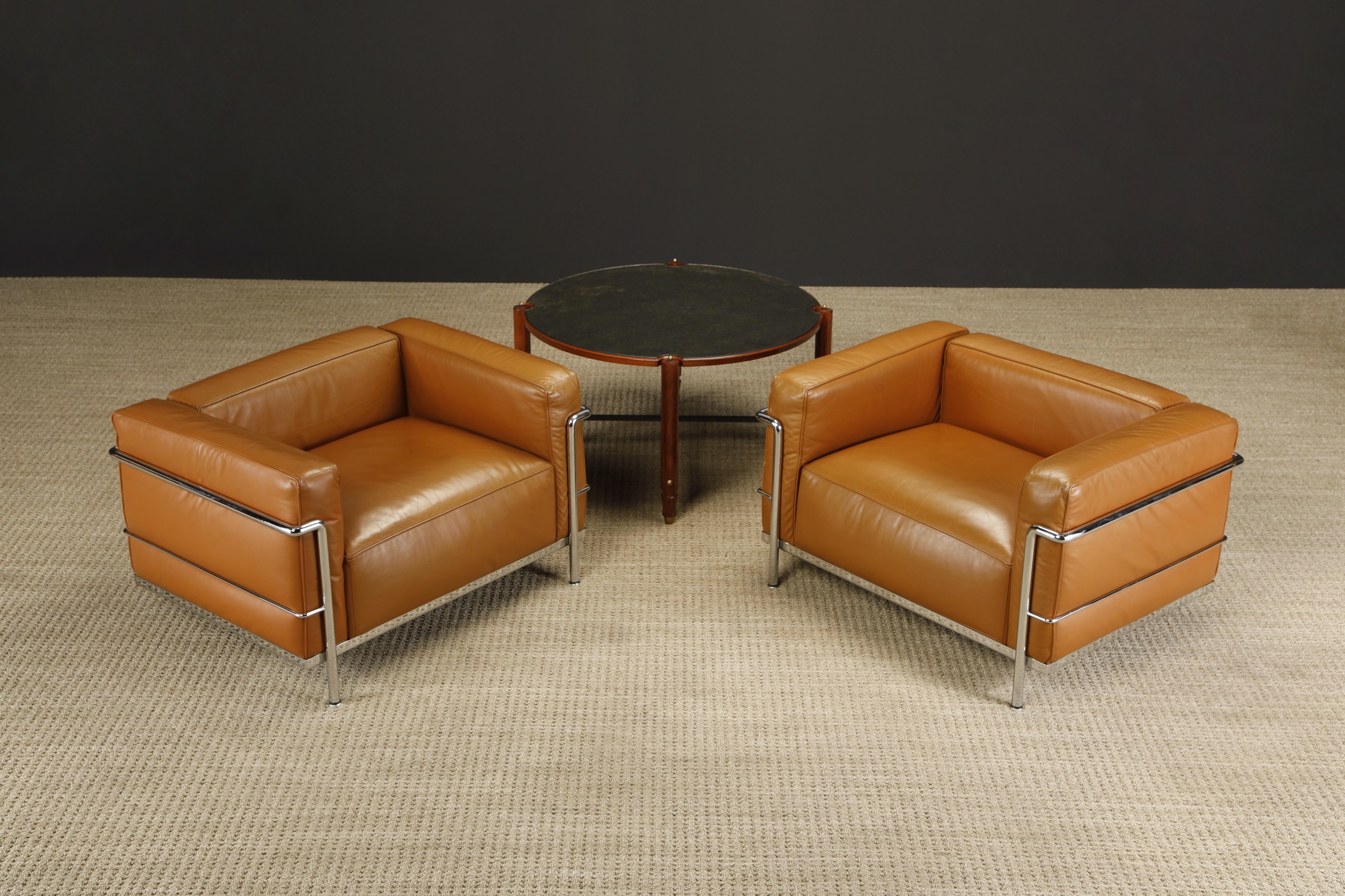 Early 'LC3' Club Chairs in Cognac Leather by Le Corbusier for Cassina, Signed 14