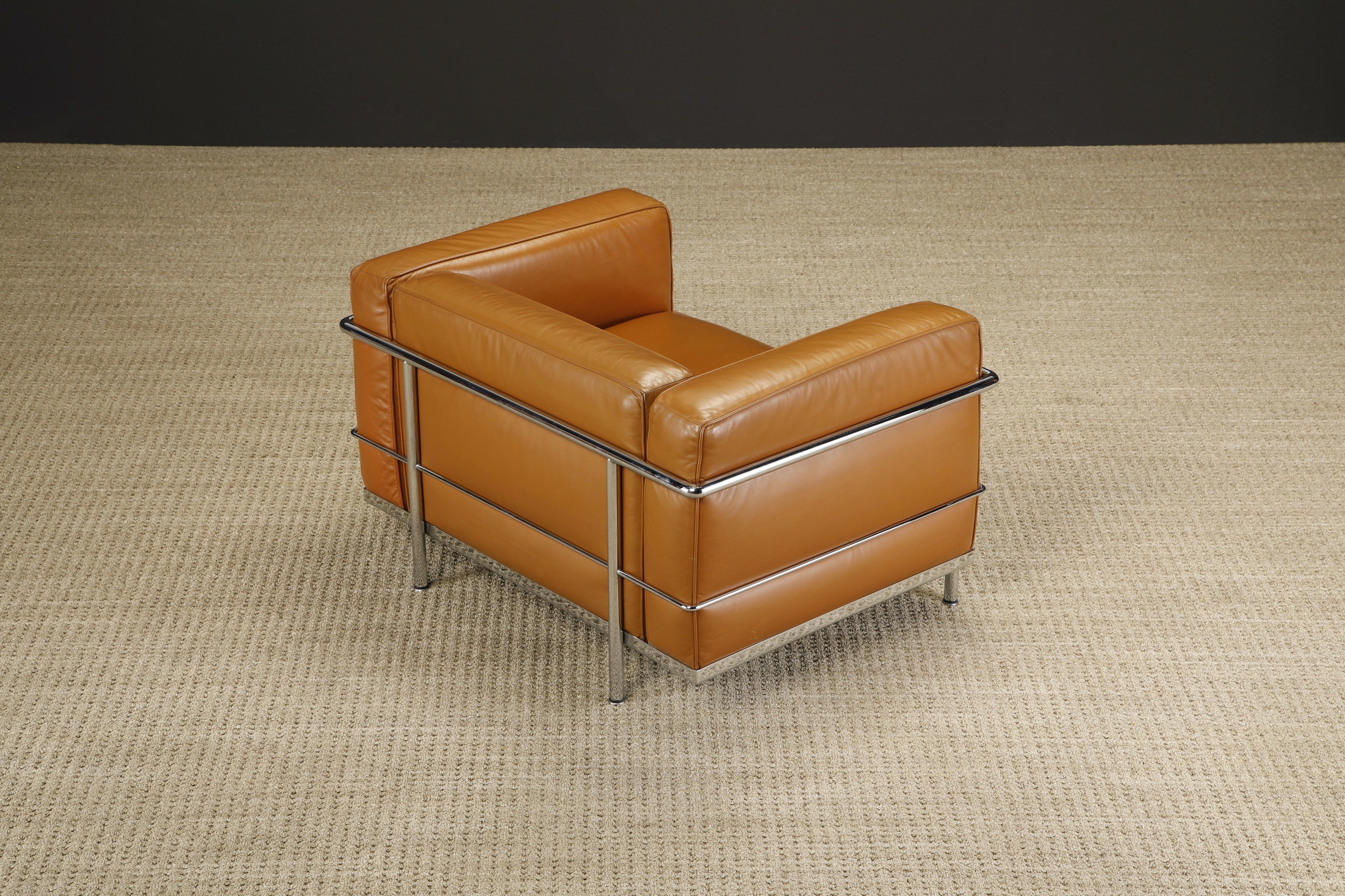 Early 'LC3' Club Chairs in Cognac Leather by Le Corbusier for Cassina, Signed 2