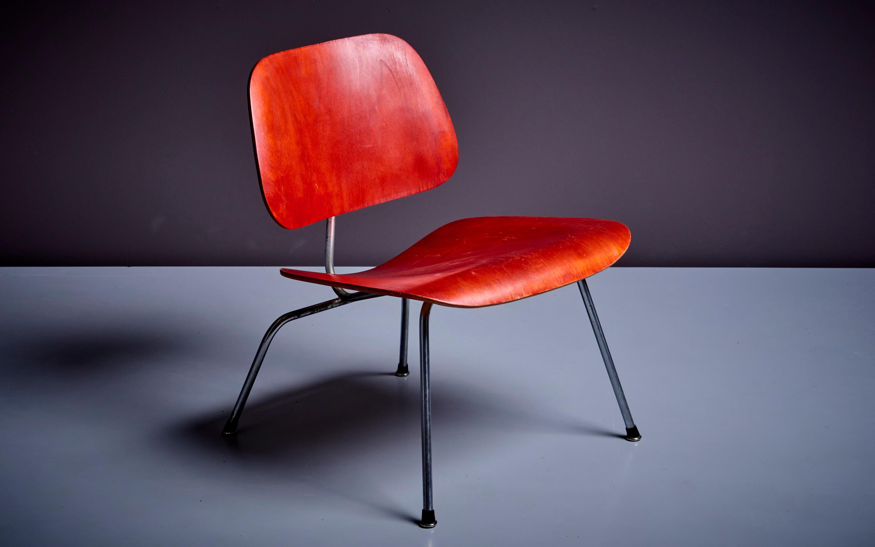 Early LCM Chair in Rare Aniline Red by Charles Eames for Herman Miller 4