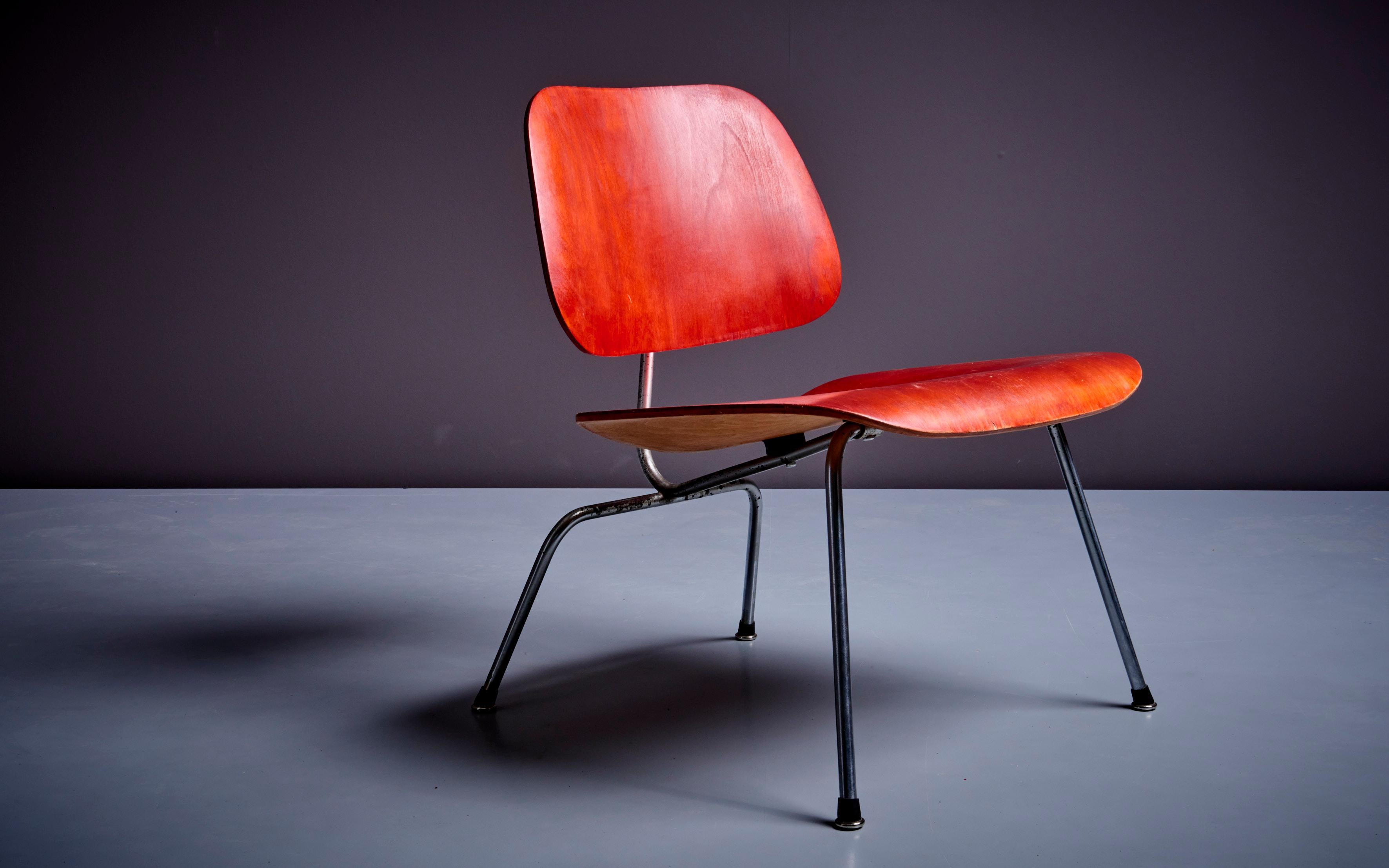 Mid-Century Modern Early LCM Chair in Rare Aniline Red by Charles Eames for Herman Miller