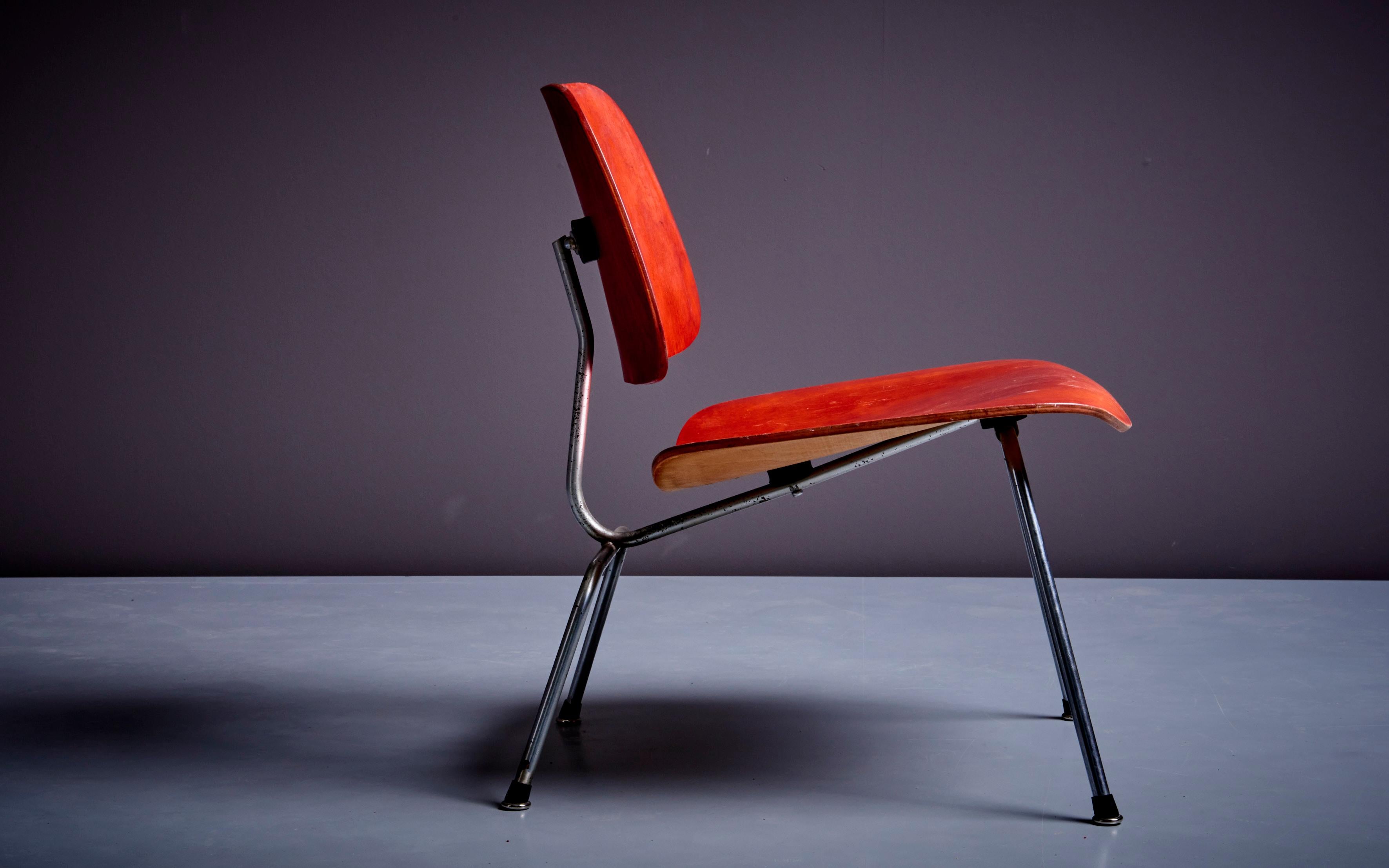 American Early LCM Chair in Rare Aniline Red by Charles Eames for Herman Miller