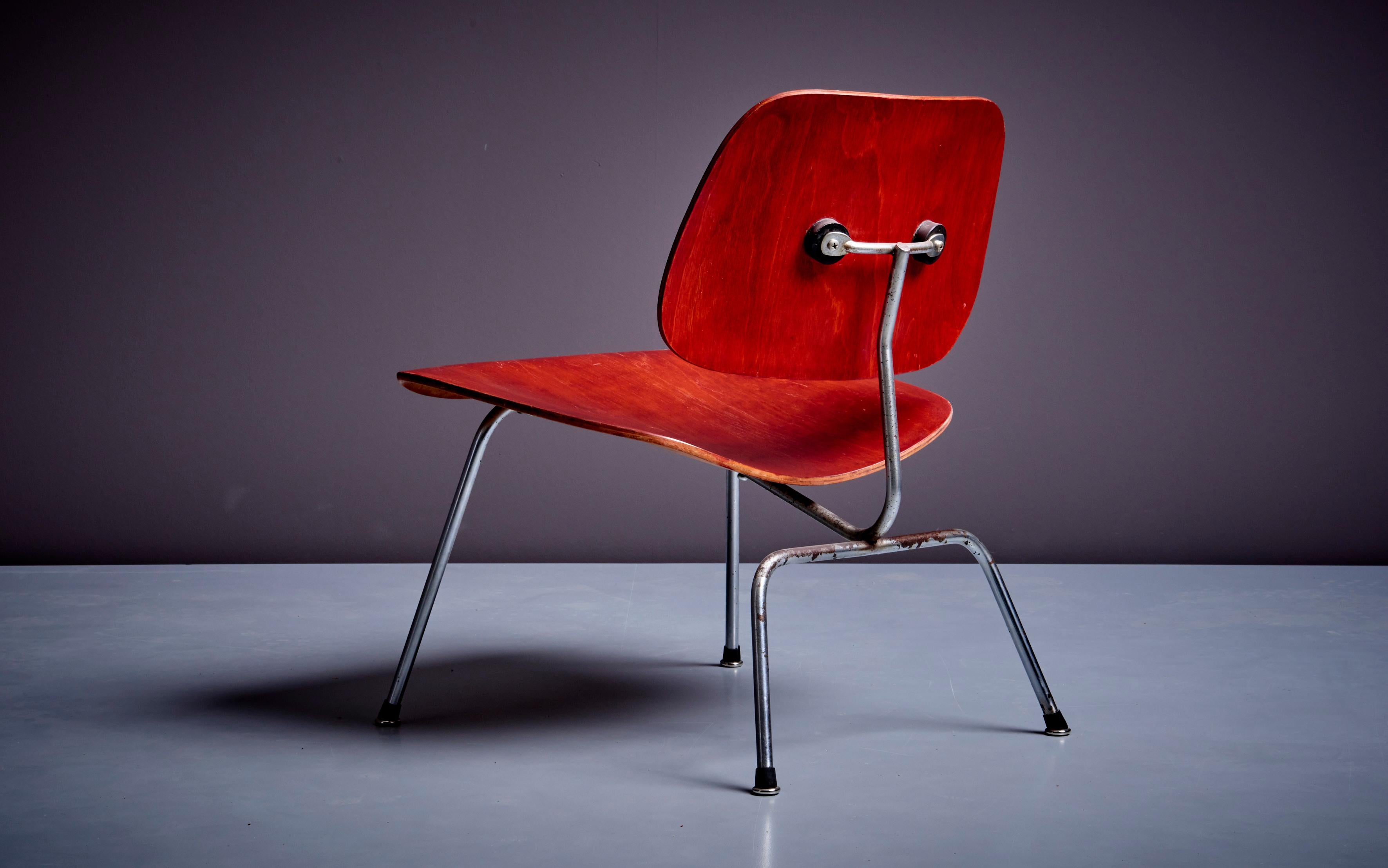 Metal Early LCM Chair in Rare Aniline Red by Charles Eames for Herman Miller