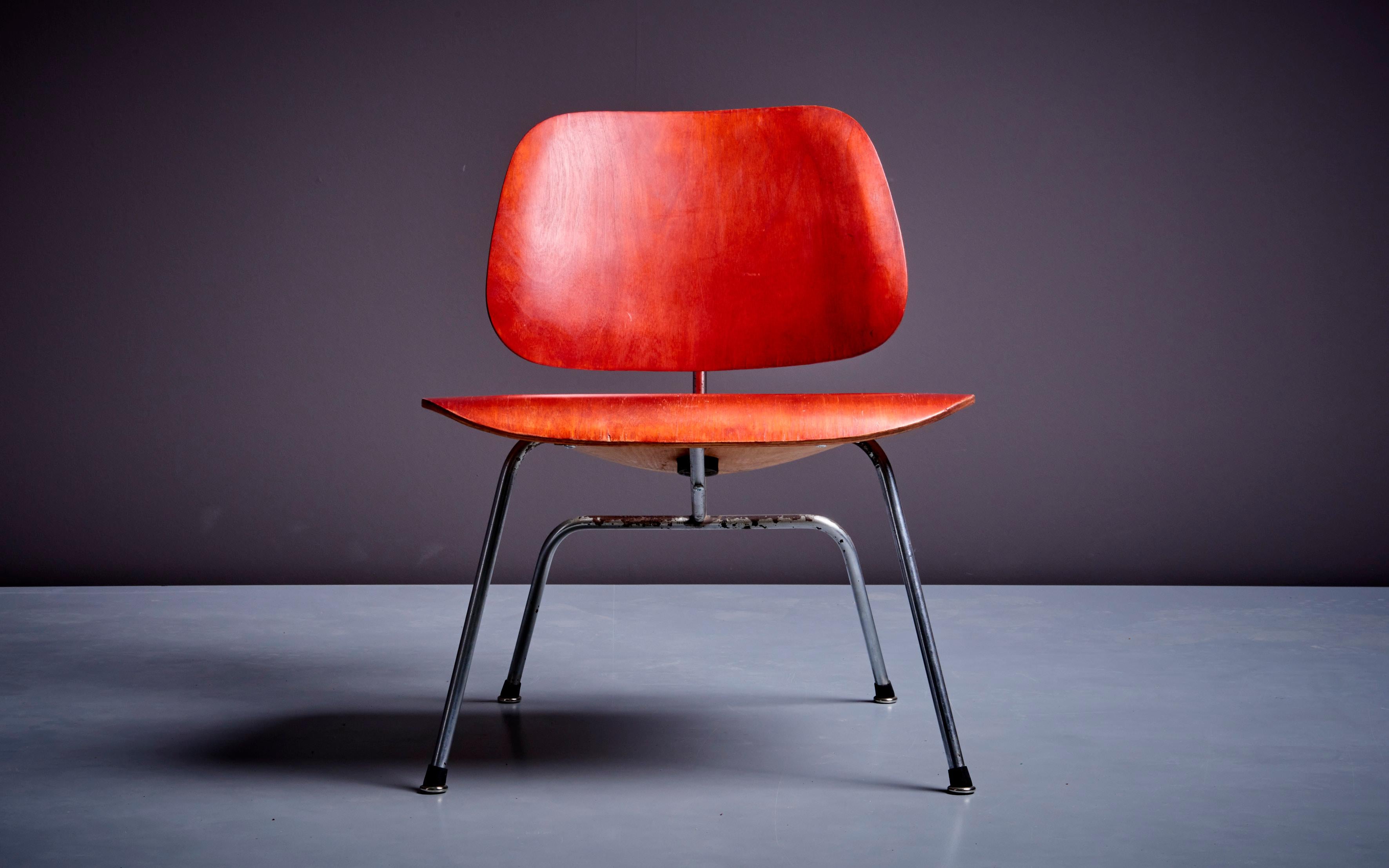 Early LCM Chair in Rare Aniline Red by Charles Eames for Herman Miller 1