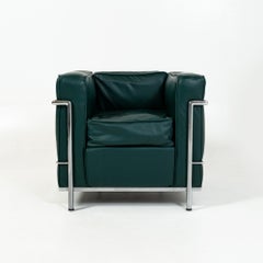 Early Le Corbusier for Cassina LC2 Armchairs Sherwood Green Leather