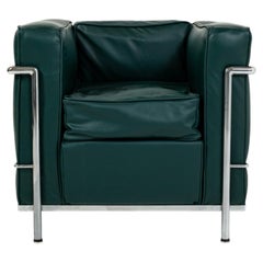 Early Le Corbusier for Cassina LC2 Armchairs Sherwood Green Leather