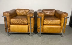 Early Le Corbusier LC2 Petite Modele Armchair in Original Tobacco Leather