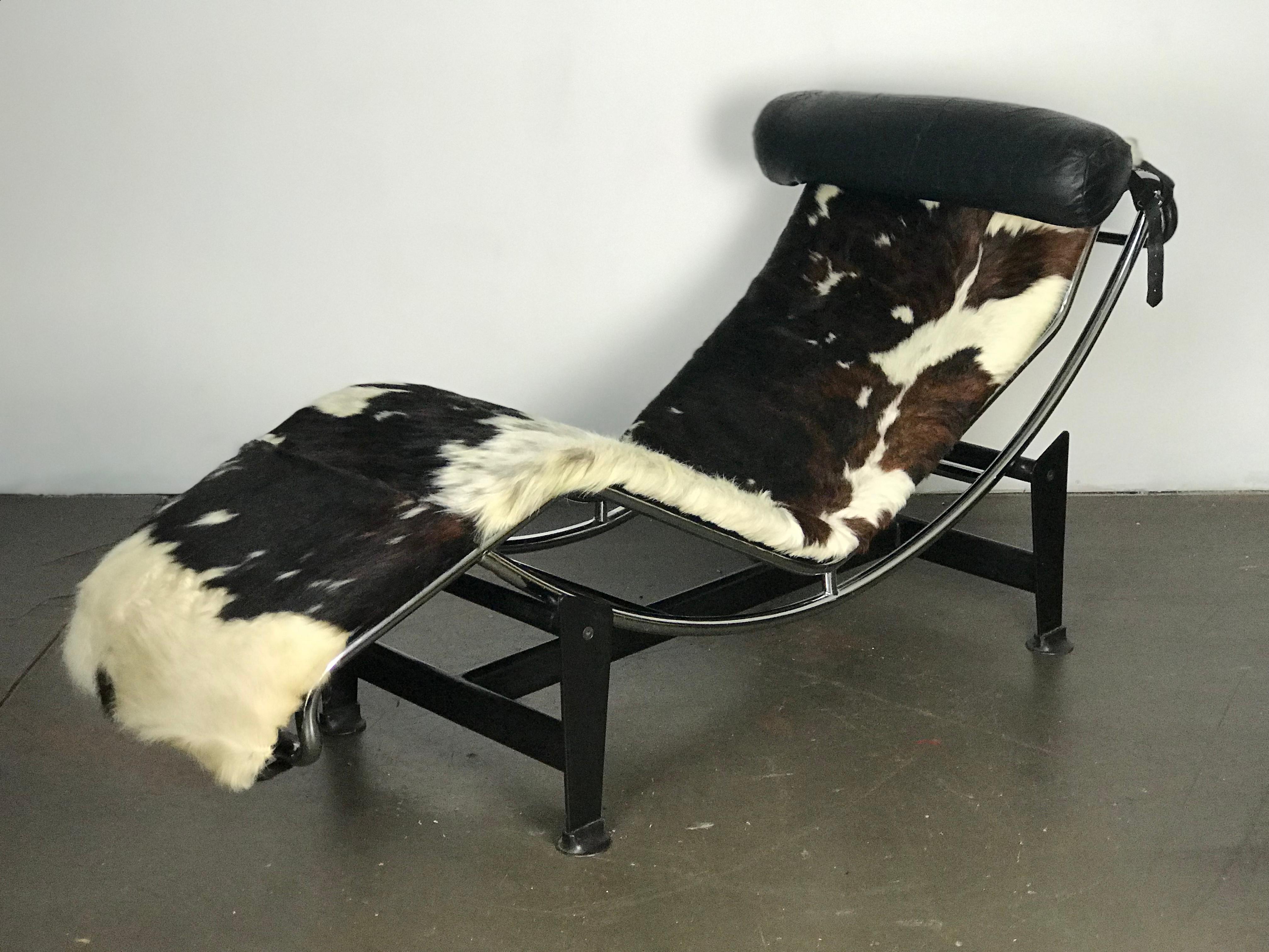 Early Le Corbusier LC4 Style Chaise with Cowhide 6