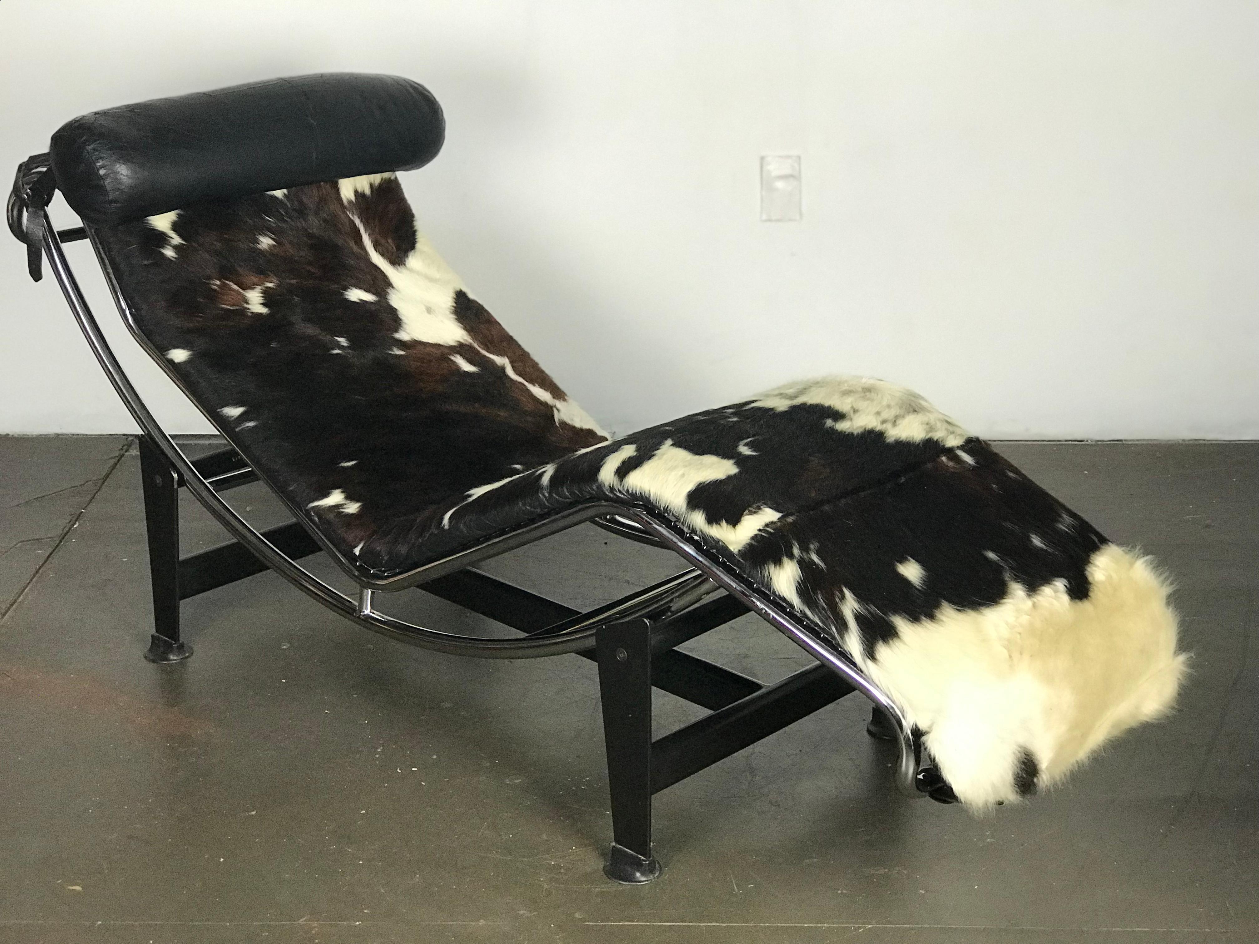 Early Le Corbusier LC4 Style Chaise with Cowhide 8