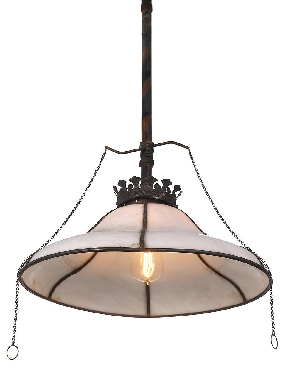 American Early Leaded Glass Gas Lamp