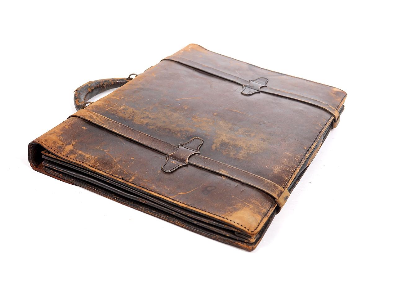 Industrial Early Leather Briefcase For Sale