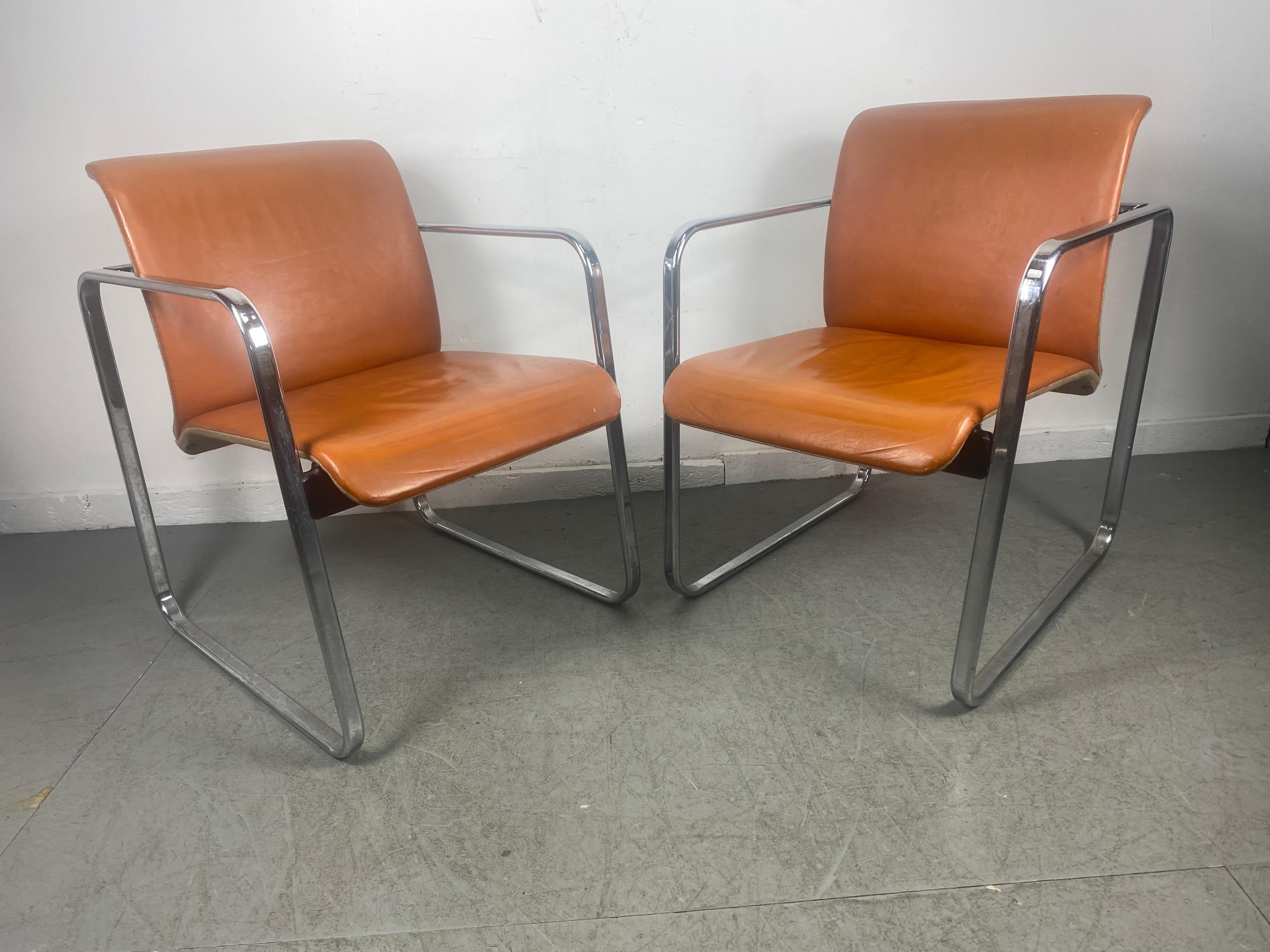Early Leather & Chrome Tubular Chairs by Peter Protzman for Herman Miller In Good Condition In Buffalo, NY