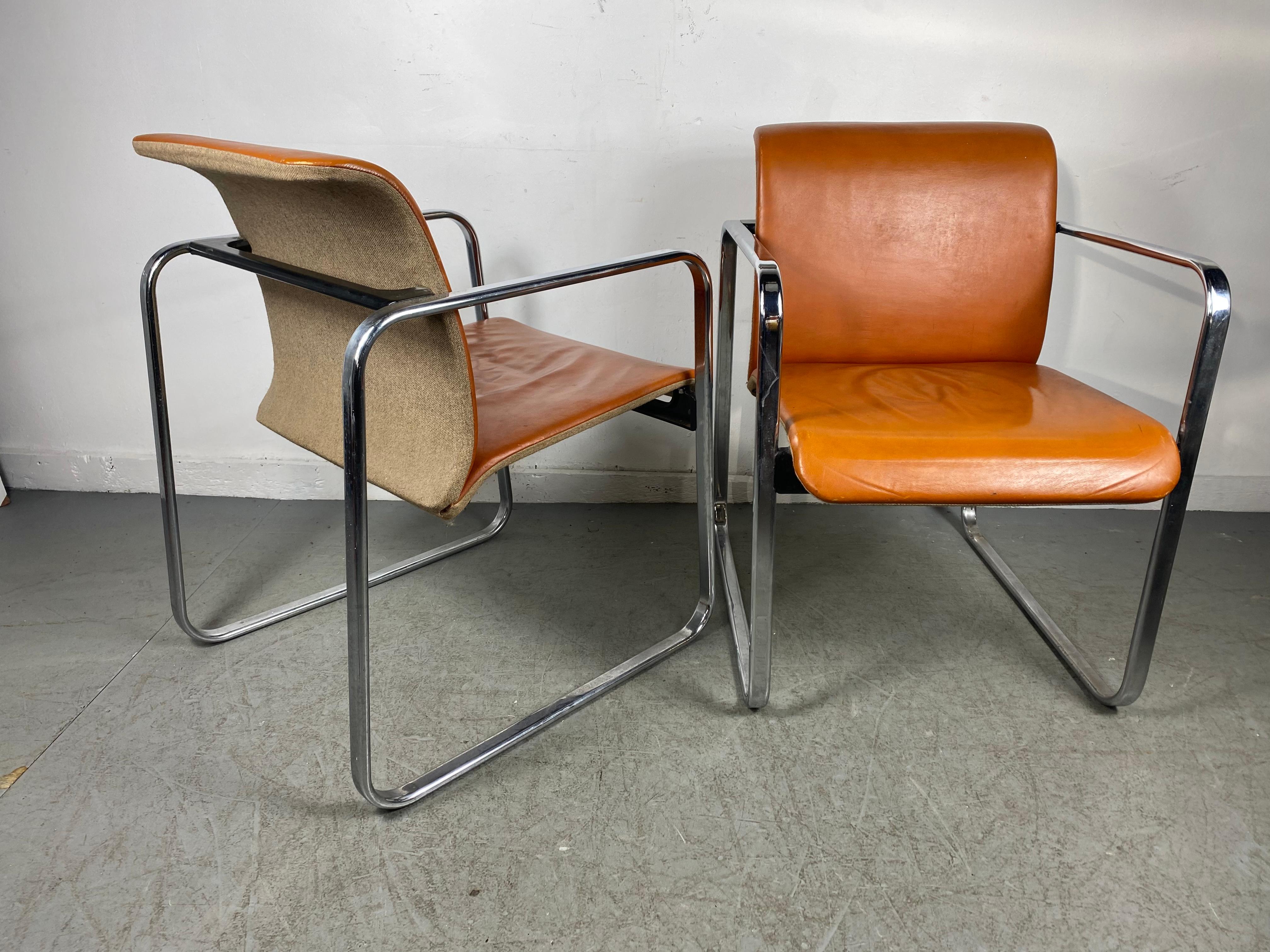 Metal Early Leather & Chrome Tubular Chairs by Peter Protzman for Herman Miller