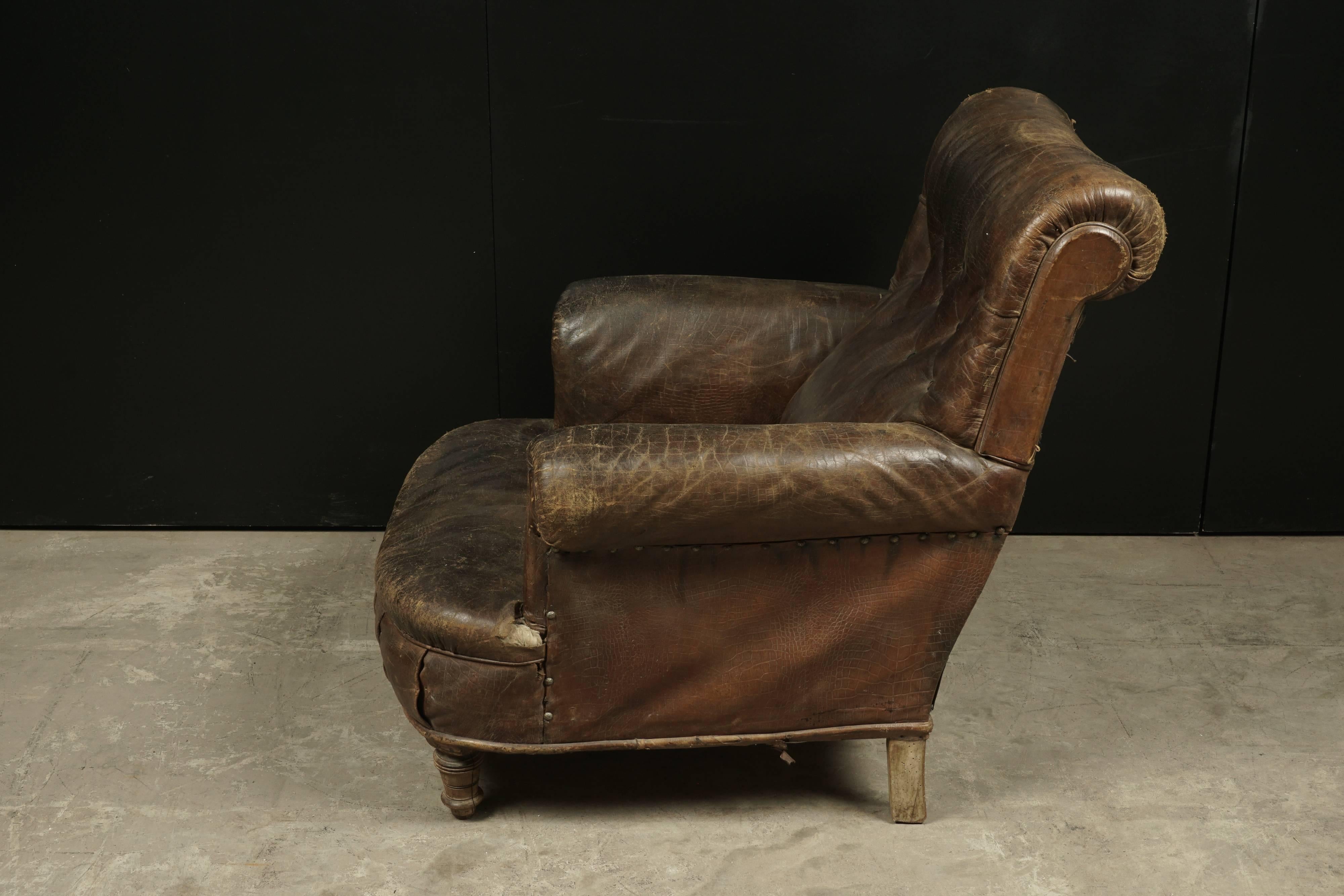 European Early Leather Club Chair from France, circa 1900